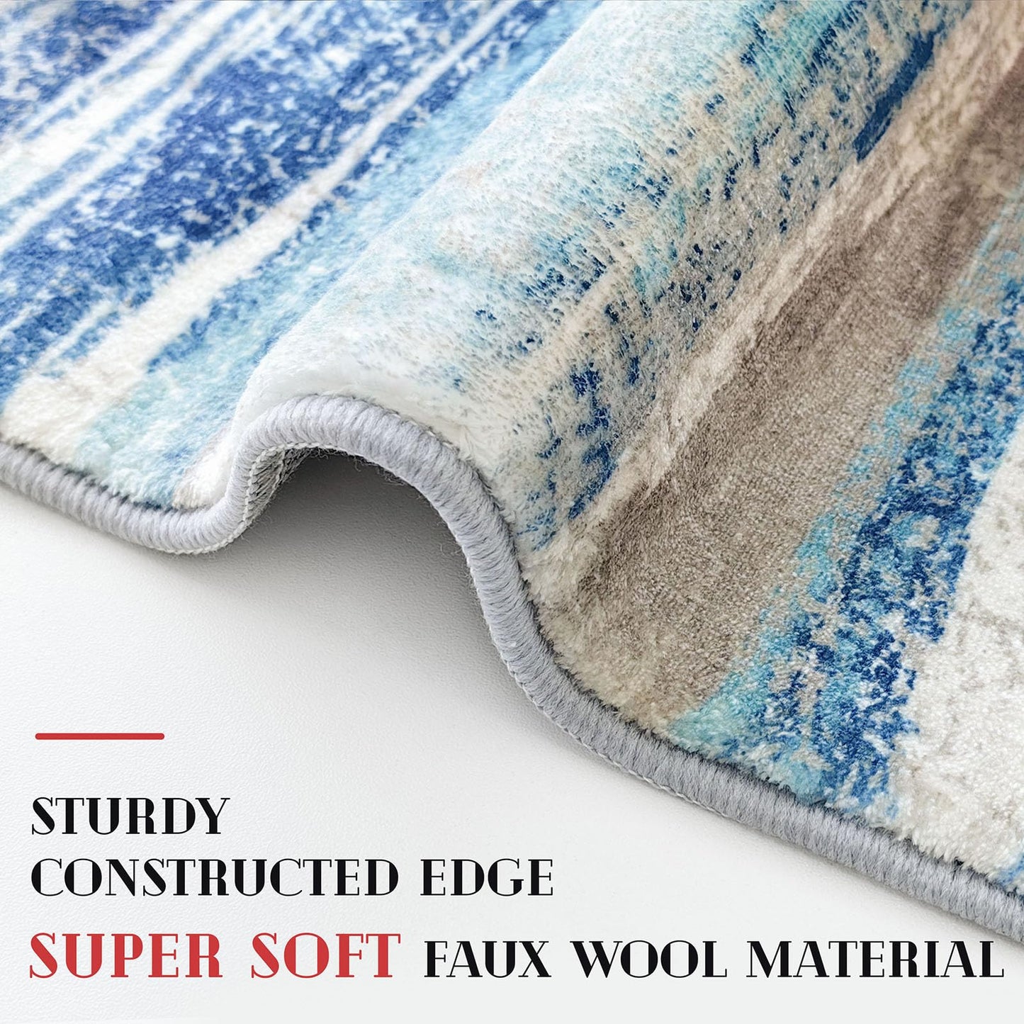 Lansny Abstract Runner Rug 2x6, Blue Washable Hallway Runner Rug Non-Slip, Soft Printed Kitchen Runner, Thin Faux Wool Runners for Hallways, Modern Floor Carpet for Entryway Bedroom Hall Indoor