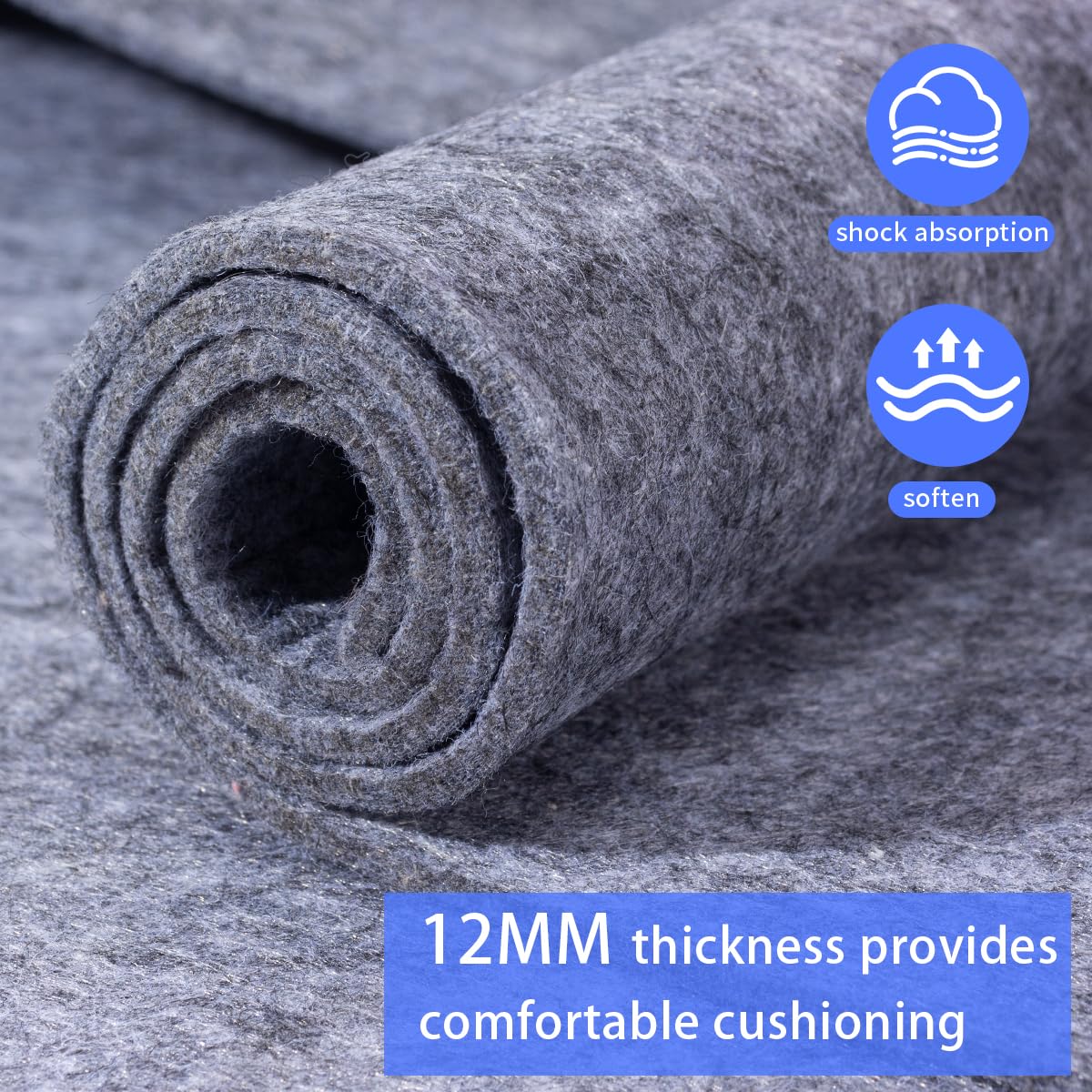 Extra Large Area Rug Cushioned Pad,5x8 Ft 1/2”Thick Felt Pad for Hardwood Floors, Keeps Rug in Place Soft