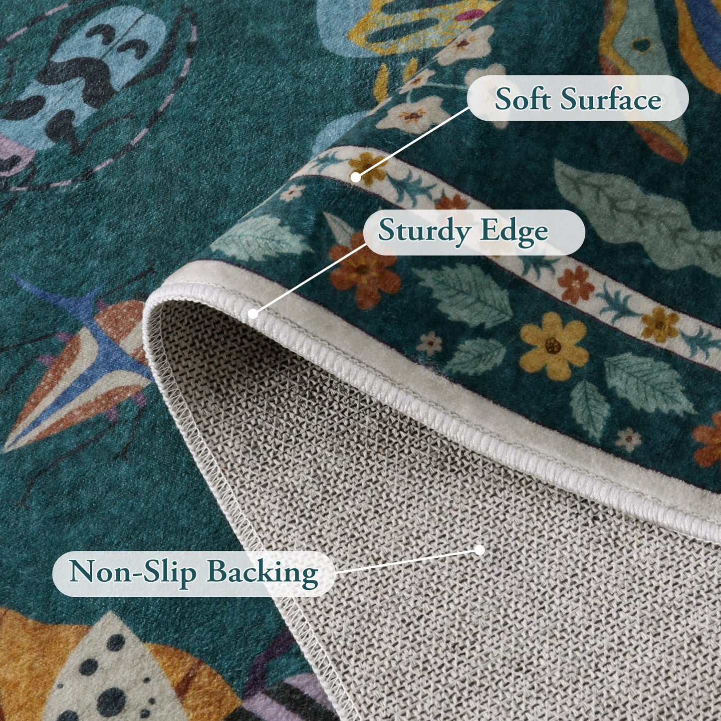 Lahome Insect Washable Rugs 8x10, Soft 8x10 Area Rugs for Living Room, Non Slip Bedroom Rug Under Bed Ultra-Thin Large Carpet for Dining Room Office Playroom Vionnet(8'x10',Dark Green)