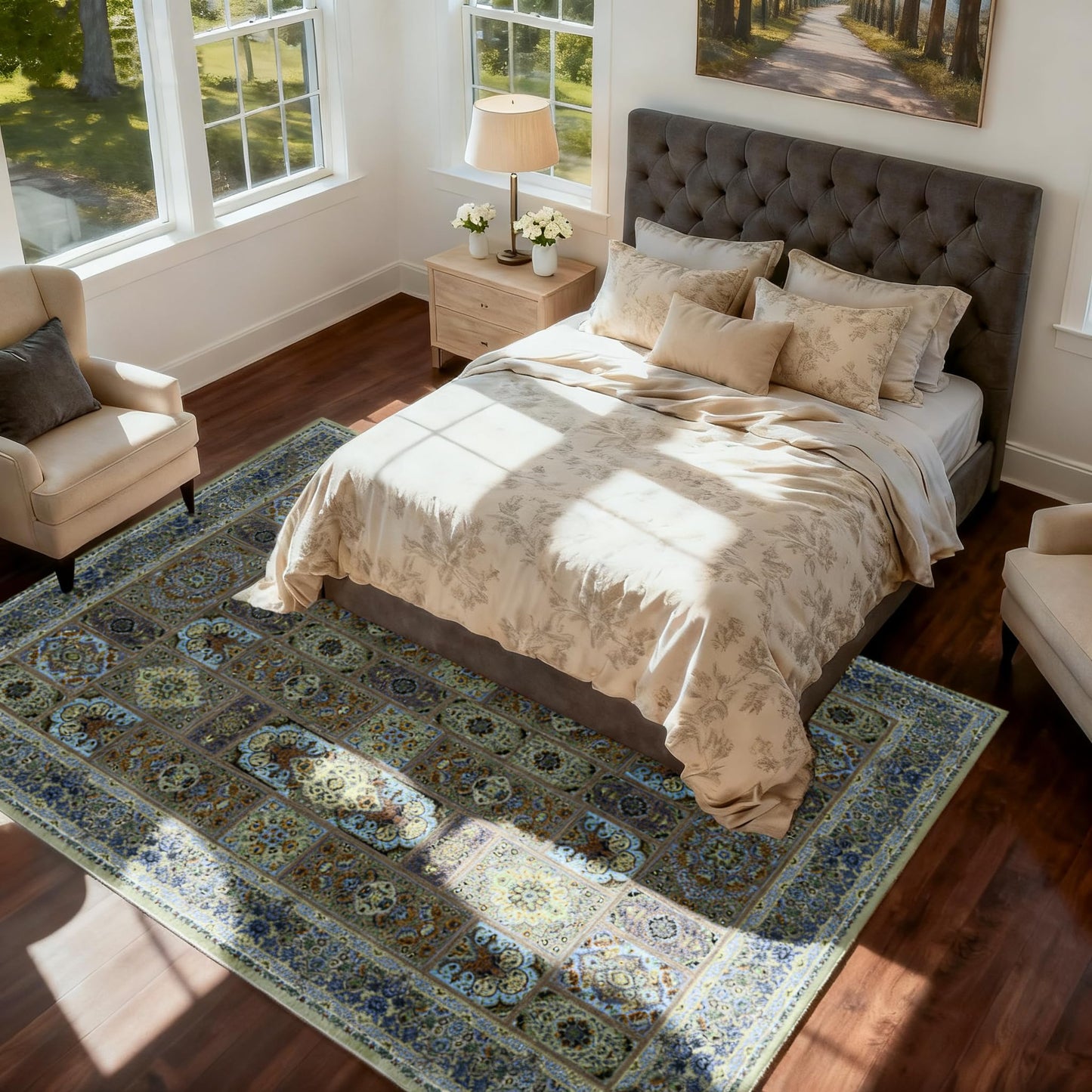 Kitogna 5x8 Area Rugs for Living Room, Foldable Soft Rugs for Under Table & Bedroom, Anti-Slip with Low Pile for Dining Room Easy to Store