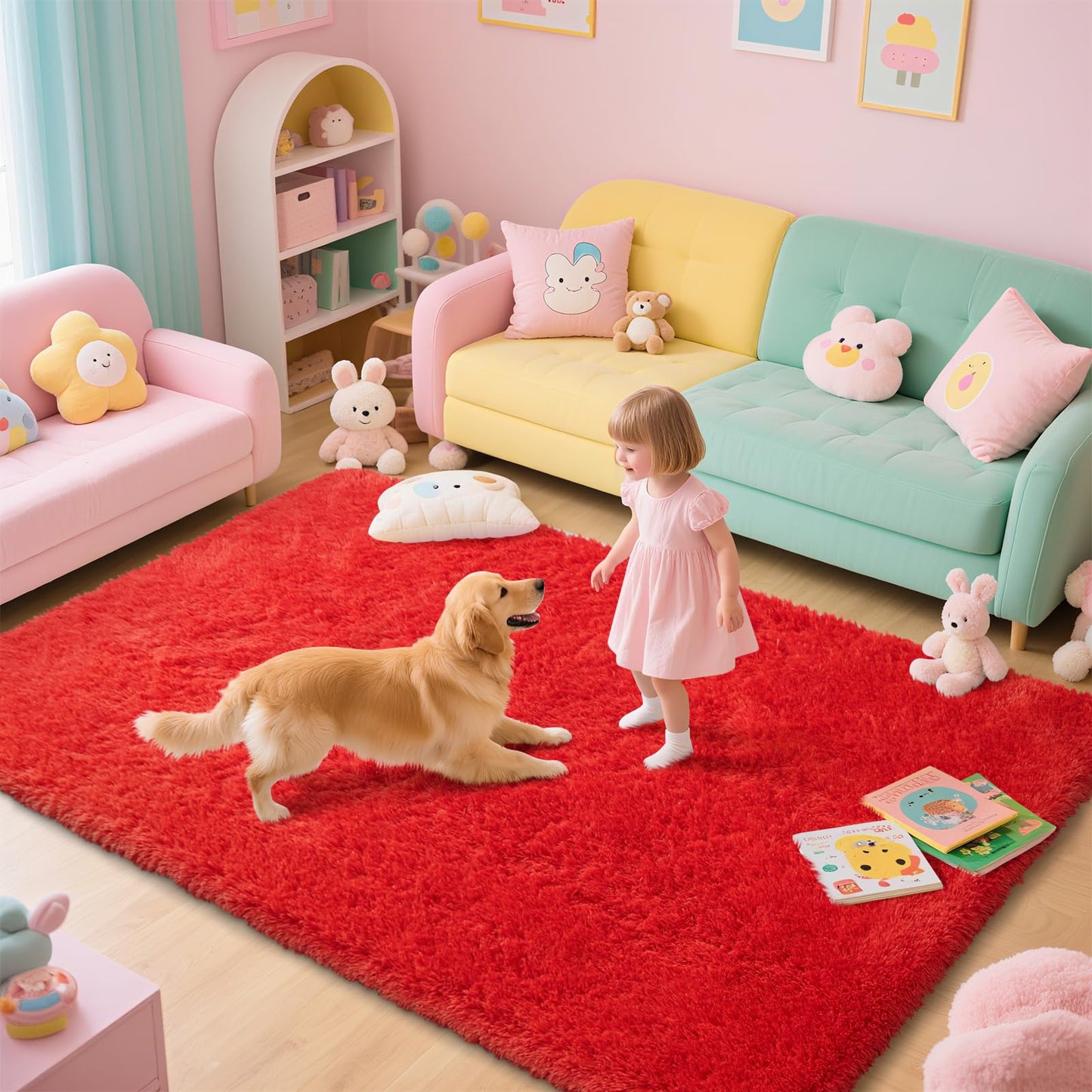 Red Shag Area Rugs for Bedroom Living Room,Ultra Soft Fluffy Christmas Area Rugs 8x10 for Dorm,Indoor Carpet Plush Rugs for Living Room Home Decor (Red, 8x10 Feet)