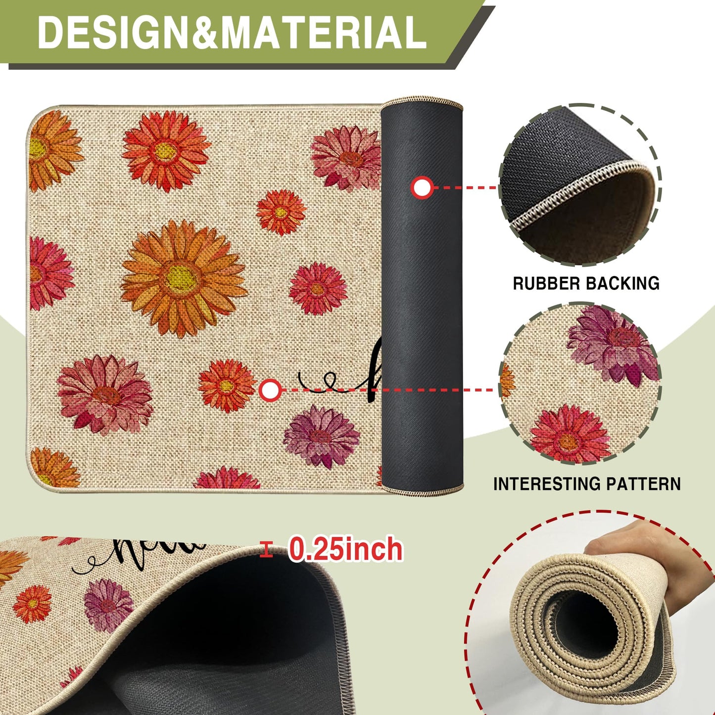 Tikeciti Spring Summer Vibrant Daisies Kitchen Mats Set of 2, Daisy Floral Kitchen Rugs Seasonal Holiday Floor Non-Slip Low Profile Mat Farmhouse Home Decor 17x29 and 17x47 Inch