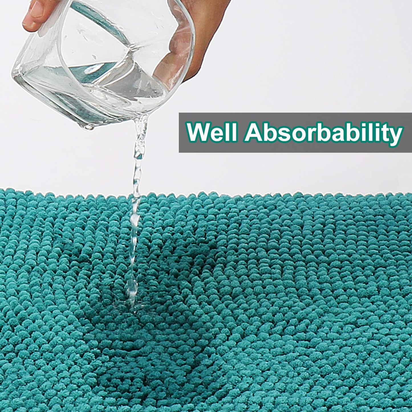 Urvoix 3 Pieces Bathroom Rugs Set, Non-Slip Chenille Bath Rug, Ultra Soft and Super Absorbent Bath Mat for Bathroom, Toilet and Tub (Teal Green)