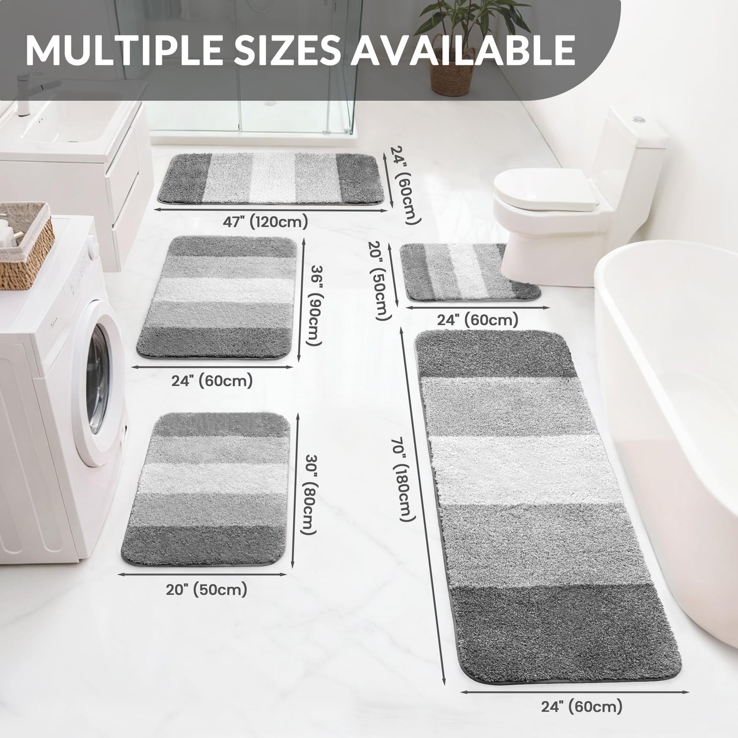 Exclusivo Mezcla Bathroom Rugs Mat 17x24, Extra Soft Non Slip Absorbent Microfiber Bath Rugs, Machine Washable Quick Dry Bath Mats for Bathroom Floor, Shower, Home Decor, Gradient Grey