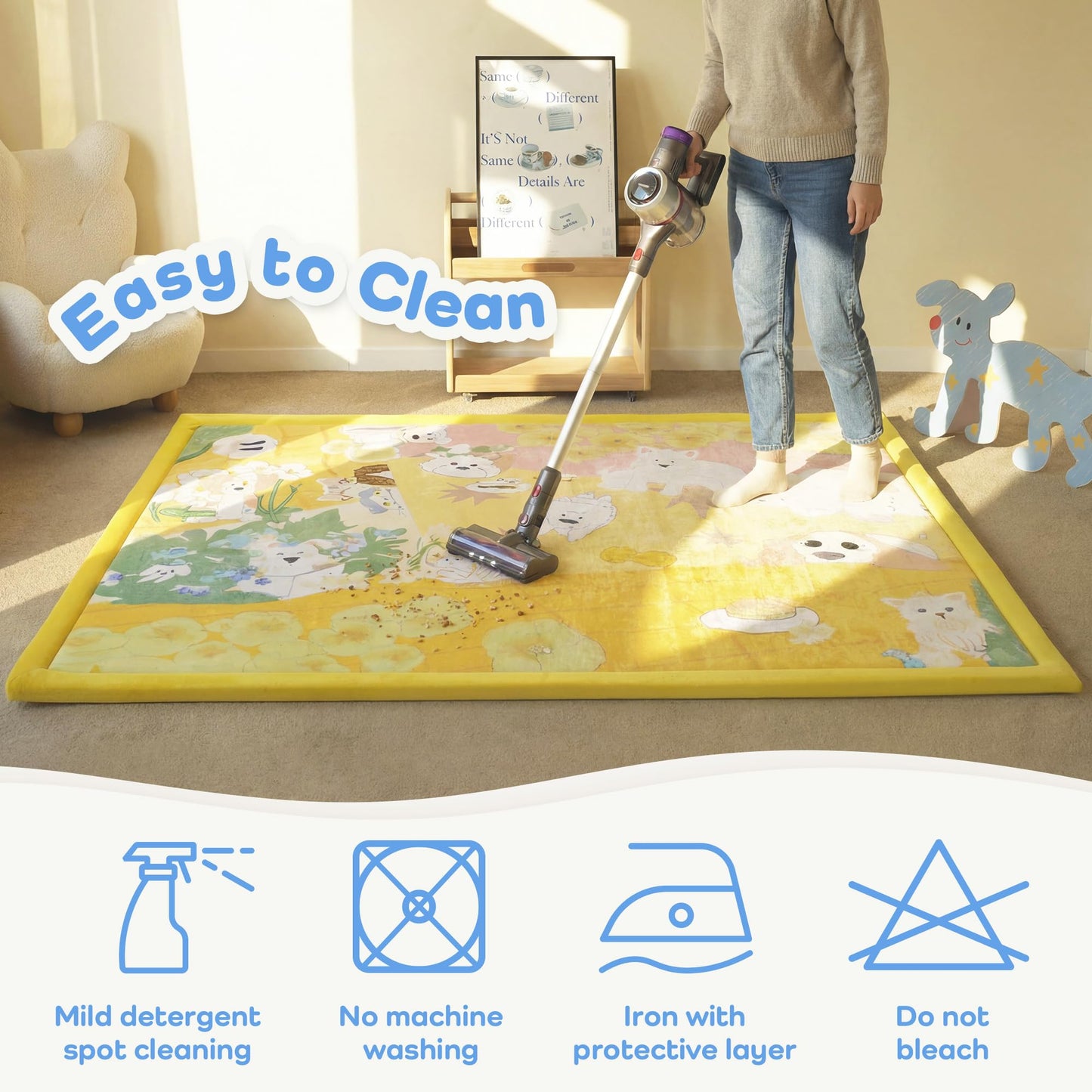 PaPaMat 1.5" Thick Educational Baby Floor Play Mat 59x79, Flannel Padded Memory Foam Kids Mat, Non-Slip Plush Playmat for Nursery Playroom Classroom (Dog)