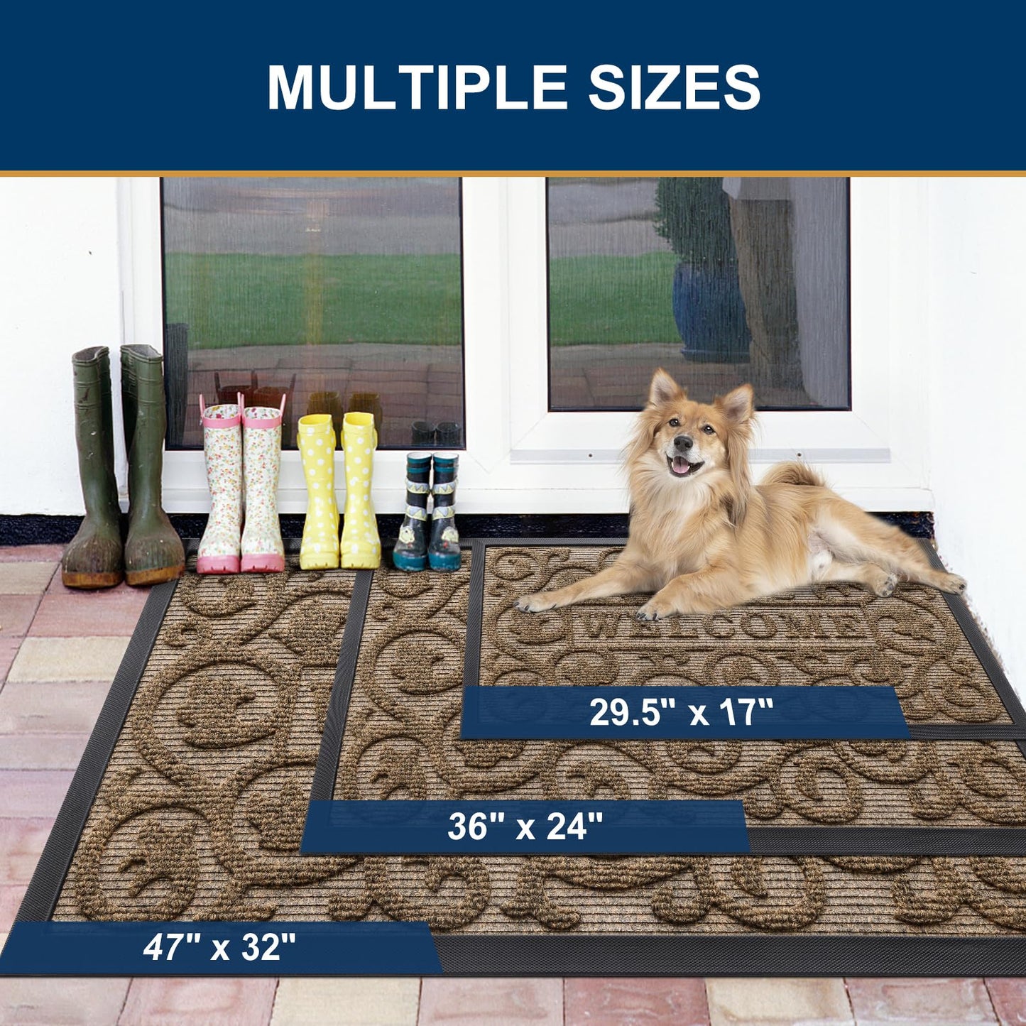 Smiry Welcome Door Mat Outside Entrance, Heavy Duty Trap Dirt and Moisture Easy Clean Low Profile Patio Porch Indoor Outdoor Front Doormat for Entry, 35x23 Inch, Brown