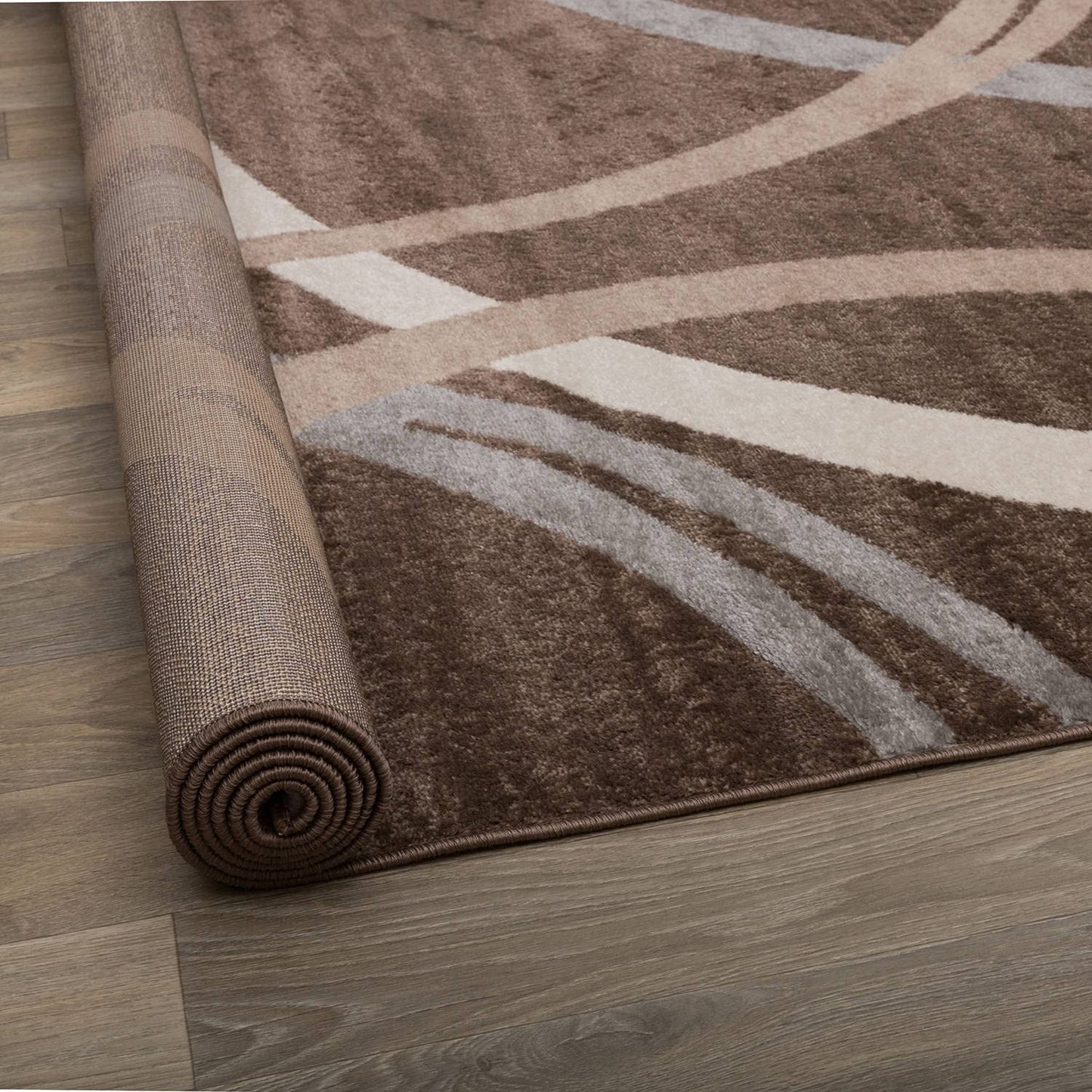 Rugshop Modern Wavy Circles Design Area Rug, Fade-Resistant Carpet for Living Room, Bedroom, or Dining Room, Grand Room,Open Spaces Brown, 8'8" x 12'