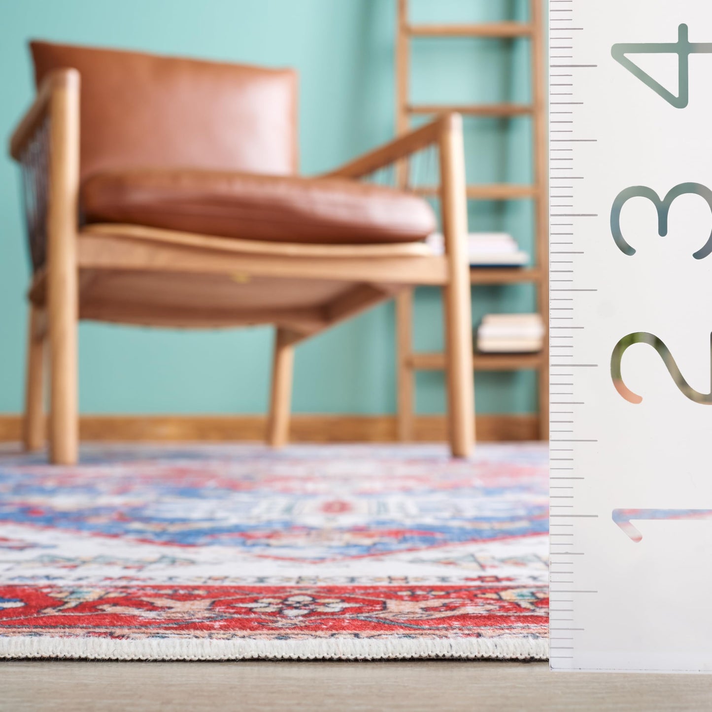 SAFAVIEH Washable Rug Tucson Collection - 6'6' x 9', Blue & Red, Slip Resistant & Easy to Clean, Ideal for Living Room, Bedroom, Dining Space (TSN102M)