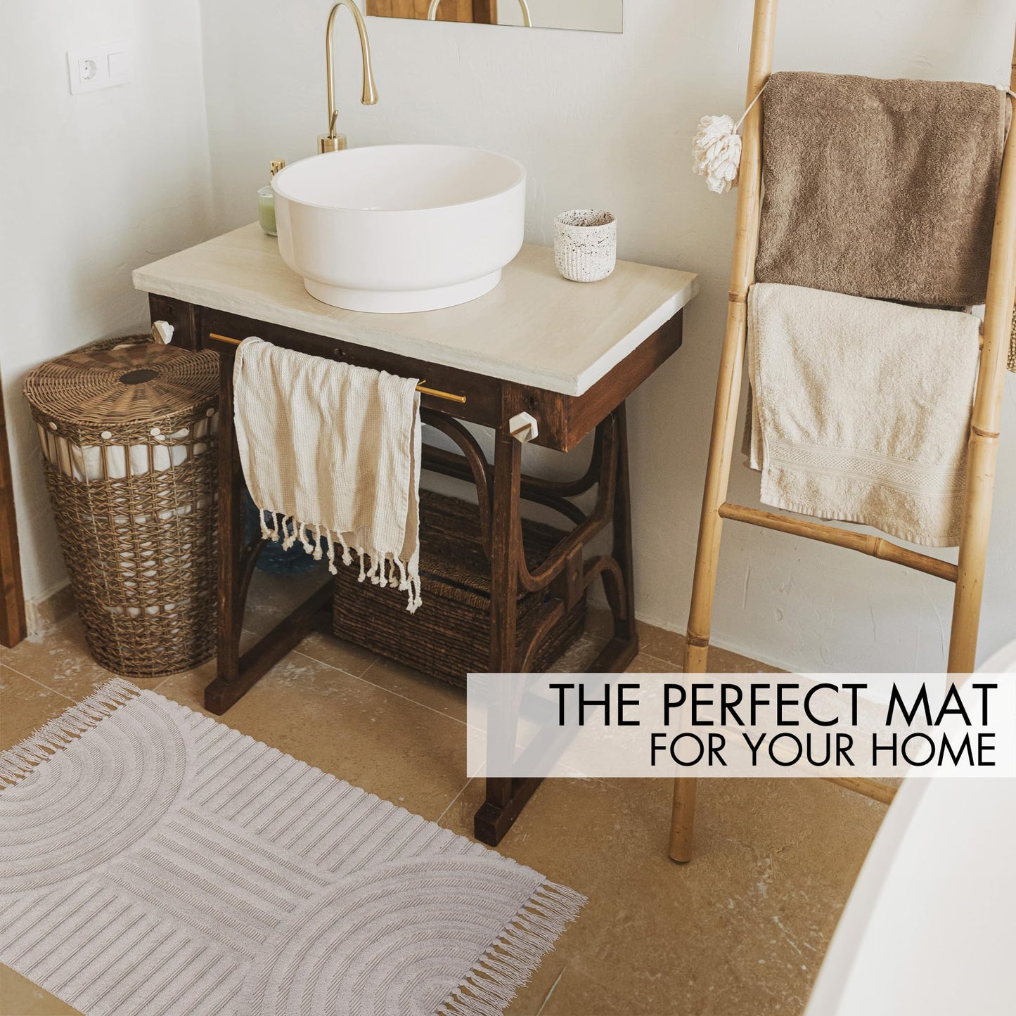 KIBAGA Beautiful Boho Rug with Tassels for Your Bathroom - Soft 2 x 3 ft. Cotton Rug Fits Perfectly Into Your Bath - Washable, Non-Slip Mat Ideal to Enhance Any Modern Home Decor, 24 x 36 inch