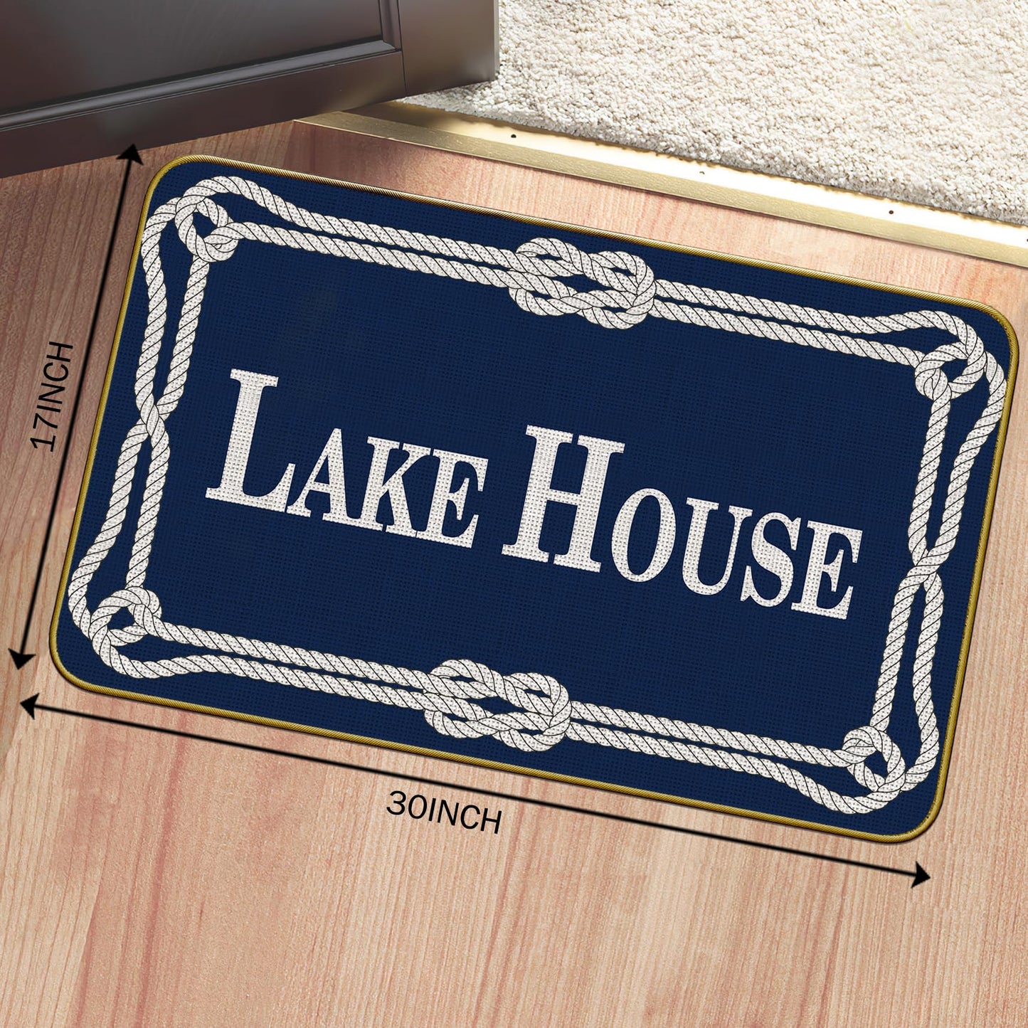 Mingnei Lake House Welcome Doormat Door Mat for Home House Entrance, Navy Blue Nautical Lake Home Floor Mats for Outdoor Outside Entryway Rug 30x17 Welcome Doormat Indoor