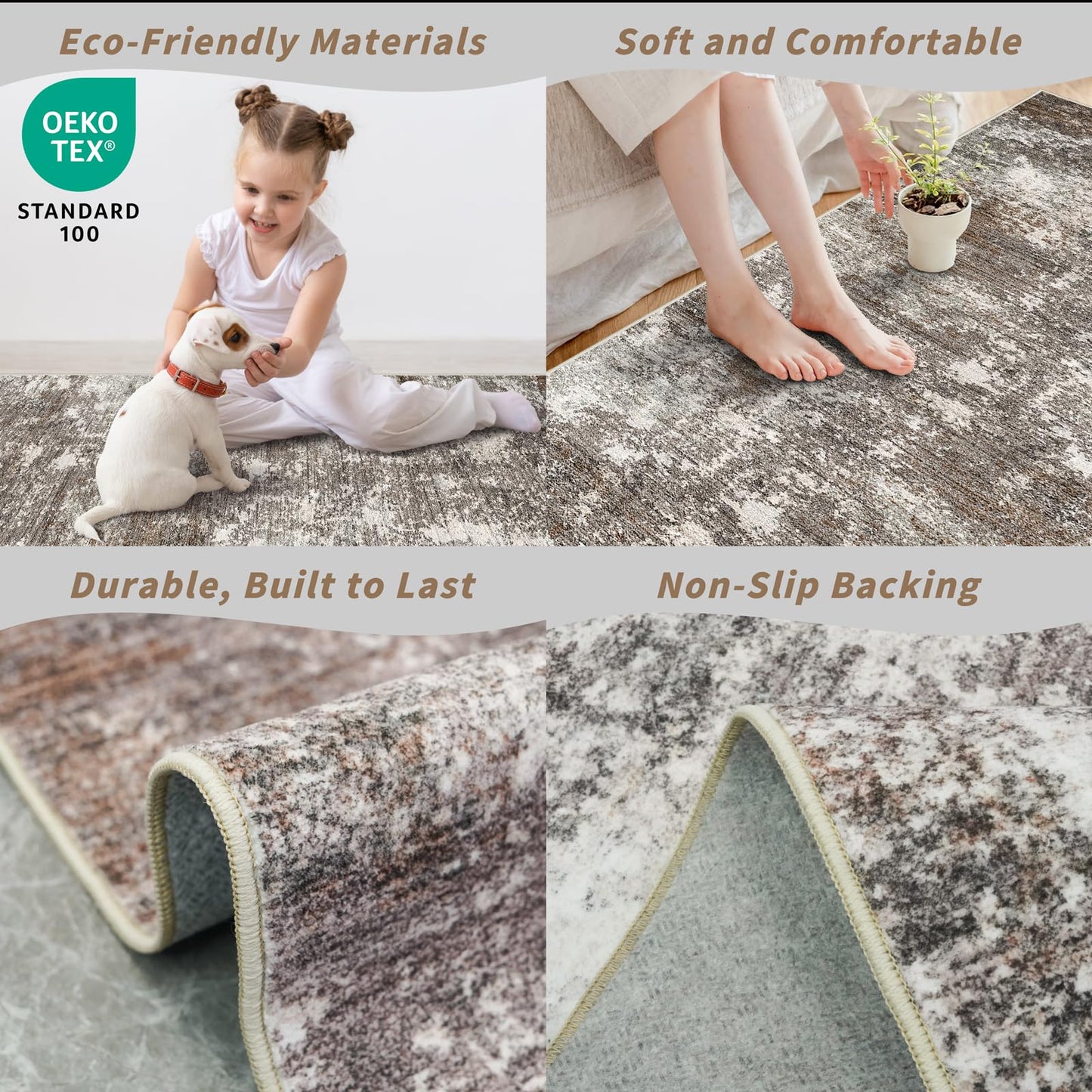 3x10 ft Long Hallway Runner Rug – Non-Slip Washable Kitchen Floor Rug with Rubber Backing, Modern Low Pile Thin Wide Carpet Runners for Bedroom, Entryway Indoor (Brown Beige,3x10)