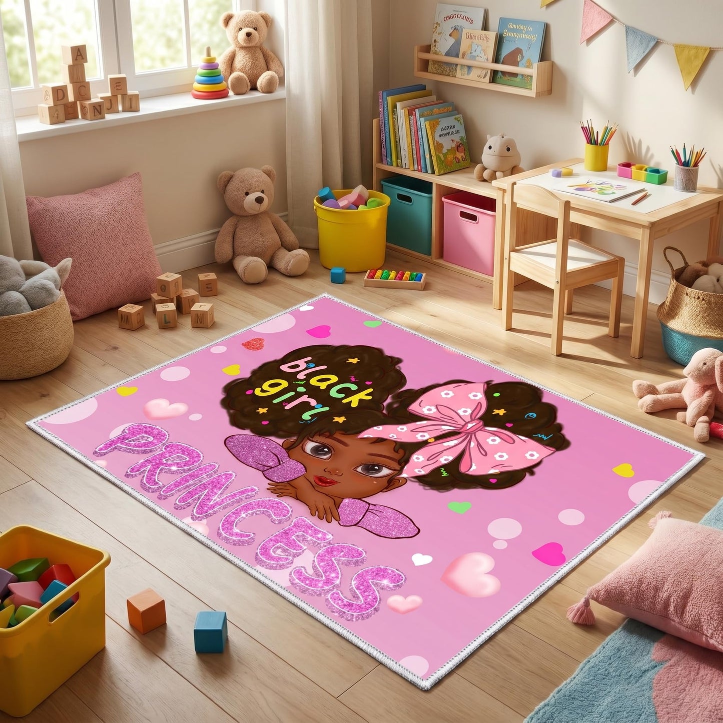 African American Rugs for Girls Black Girls Room Decor Rugs Princess Room DecorCarpet for Kids Bedroom Kids Carpet for Bedroom Teen Living Room Soft Floor Mats, Pink, 2'6''×4'
