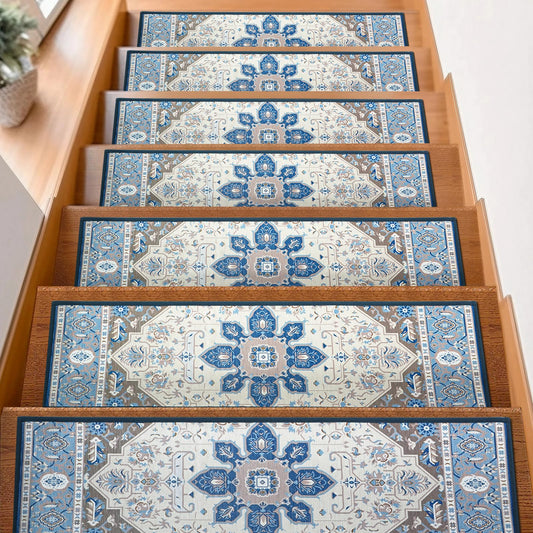 FlowaFoli 15Pcs Stair Treads for Wooden Steps Indoor with Self Adhesive, 8"x30" Non Slip Stair Treads Stair Carpet Runner, Resistant Indoor Runner for Kids、Elders and Pets,White and Brown