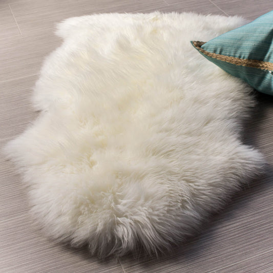 Premium Genuine Fur Sheepskin Rug - Real N.Z. 100% Sheepskin Natural Luxury Fluffy Lambskin Fur Area Rug - Seat Cover for Sofa Chair and Bedroom - 2' W x 3'L - Natural Creamy White Wool