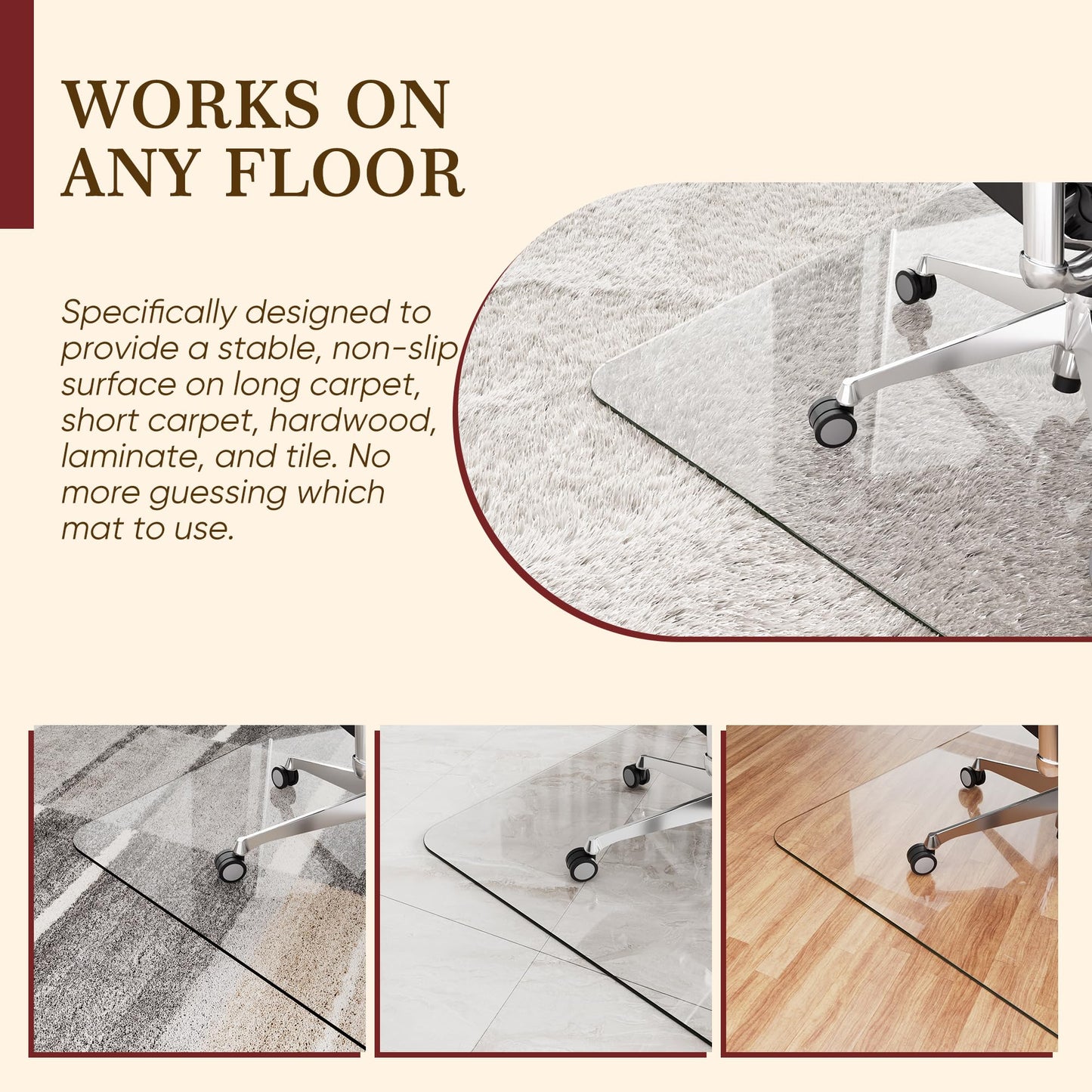 Homsion 36"x48" Tempered Glass Office Chair Mat for Carpet & Hardwood Floor, 1/5" Thick Clear Floor Protector Desk Chair Mat with Rounded and Polished Edges