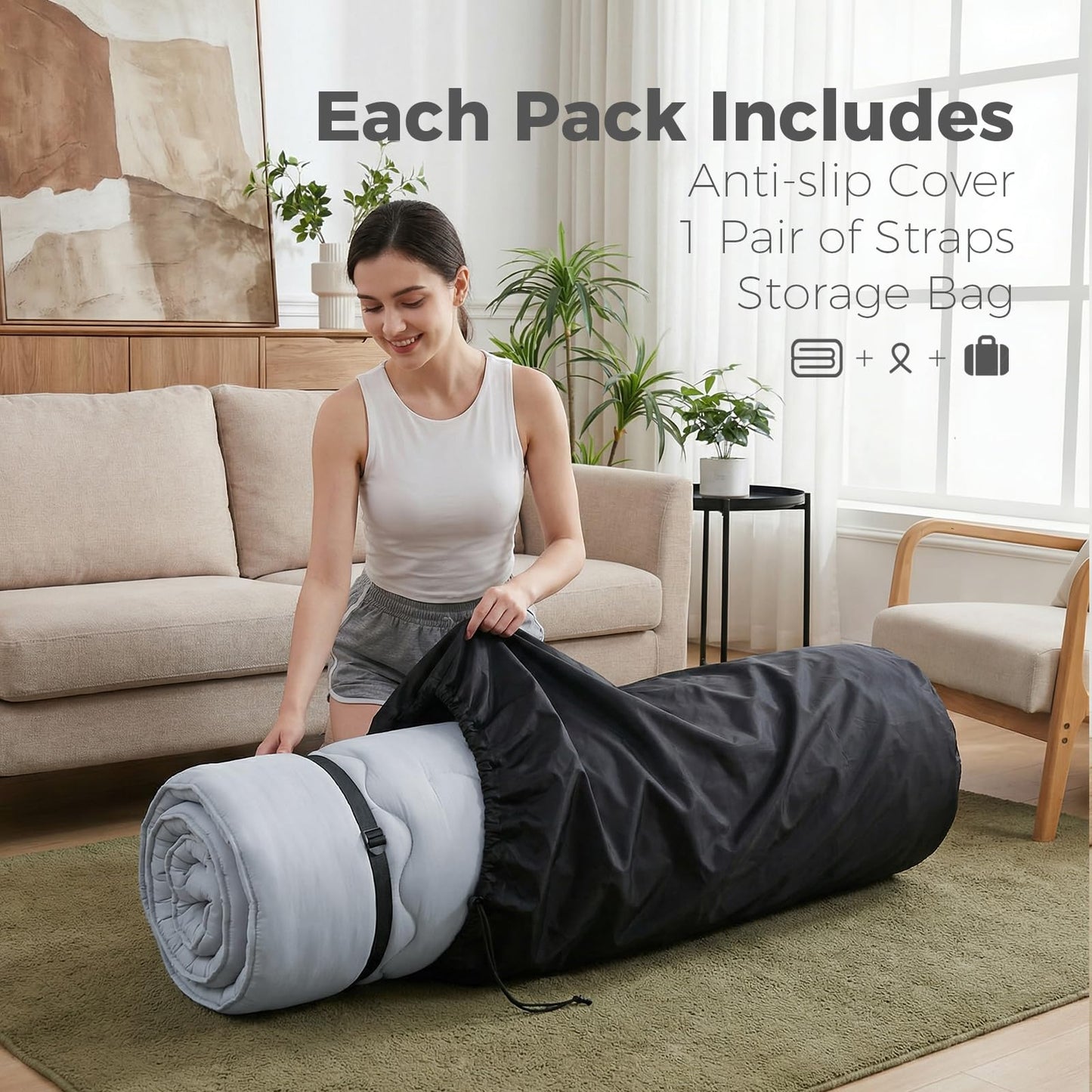 XICIKIN 2.5" Japanese Floor Mattress, Foldable Floor Mattress with Washable Cover Japanese Futon for Camping, Guest (Grey, Twin)