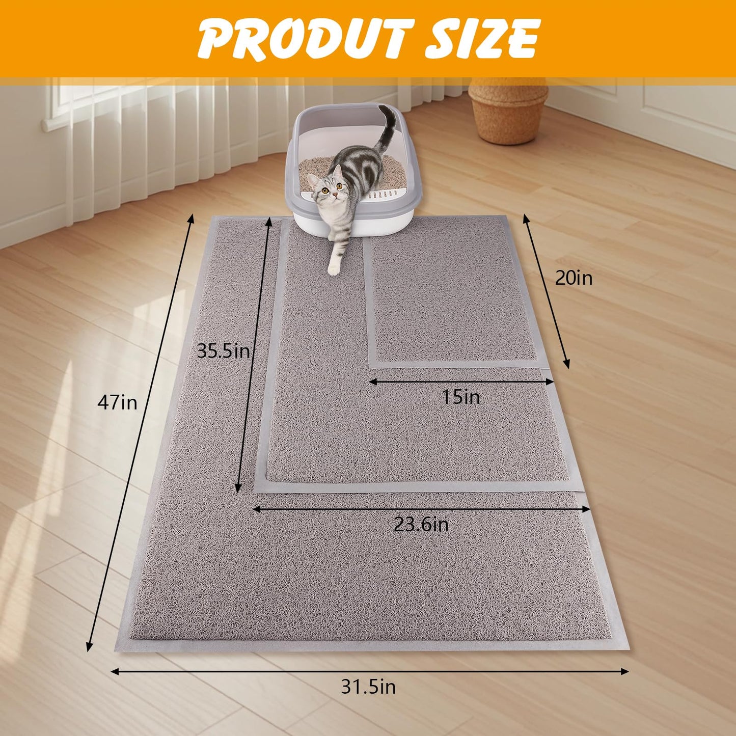 ondware Cat Litter Mat, 20x15 in Litters Box Mat Waterproof Non-Slip Easy to Clean Washable Trapping Mat for Kitty(Gray)