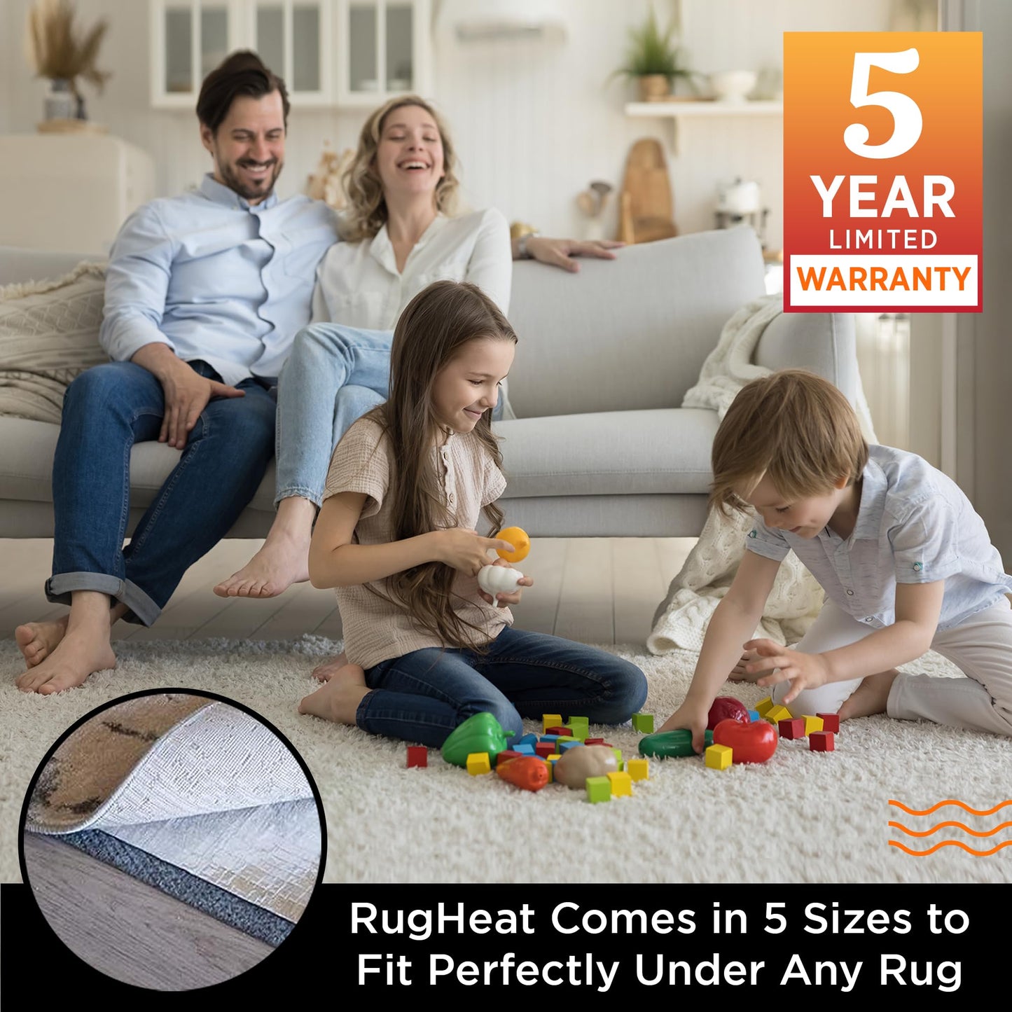 RugHeat Portable Heated Floor Mat, Large (58x81 inches) Fits Under a 5' x 7' Rug - Under-Rug Pad for Heated Rug, Electric Radiant Floor Heater for Area Rugs, Heating Mat for Bedrooms, Living Rooms