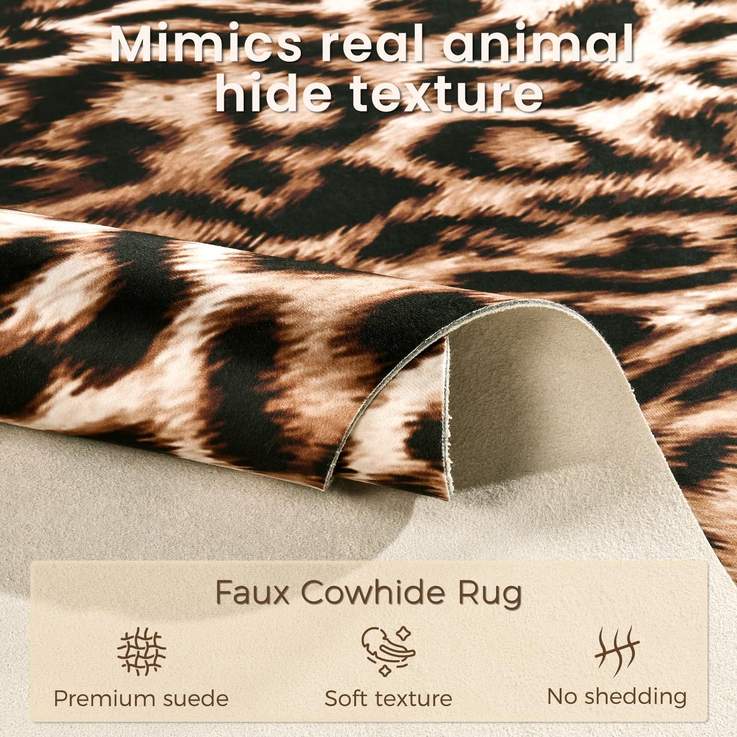 Pettop Luxury Faux Leopard Print Rug 4.6x5.2 Ft - Western Cheetah Area Rugs for Living Room, Bedroom, Farmhouse - Premium Western Faux Fur Carpet, Non-Slip Animal Hide Throw Rugs, Dark Brown