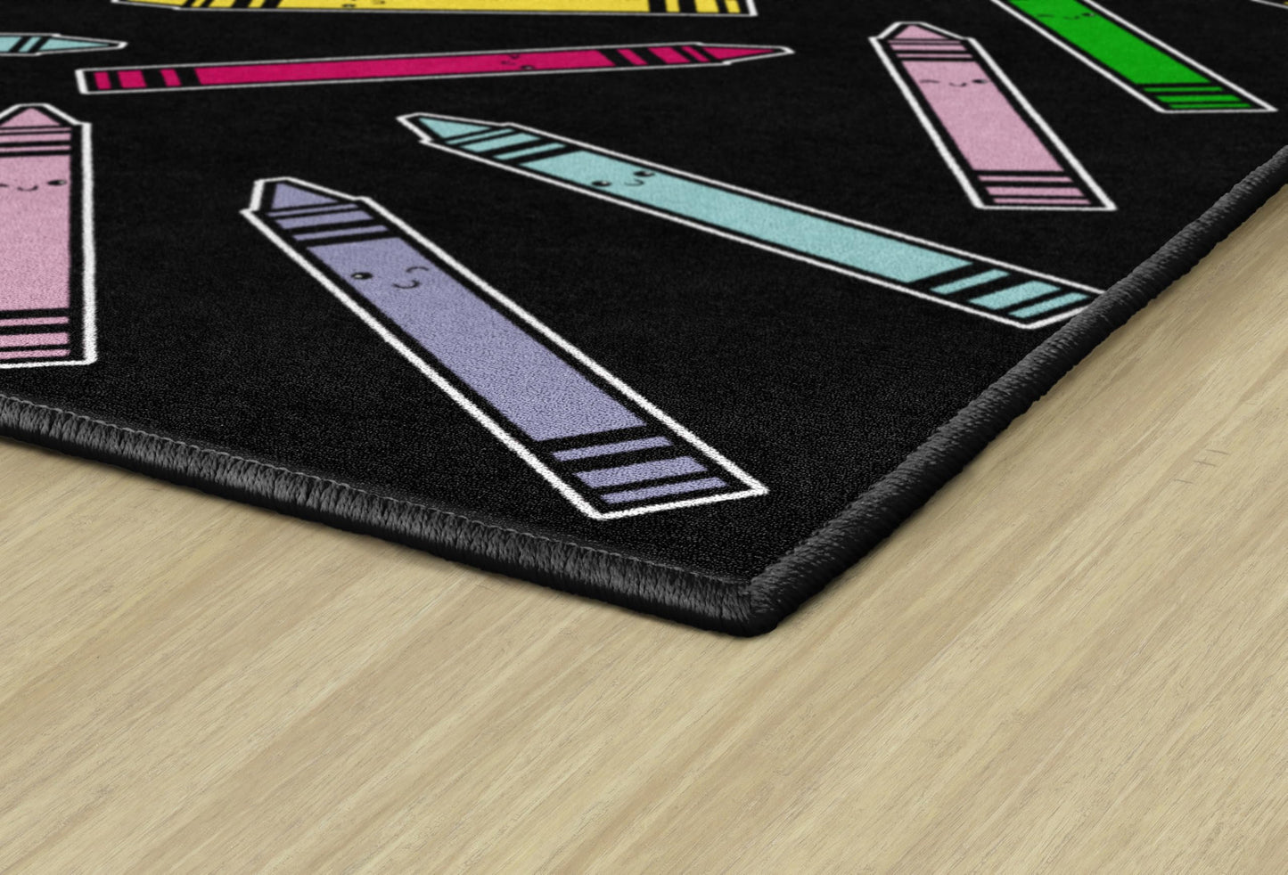 Flagship Carpets School Days Crayons On Black Educational Area Rug for Kids Room, Children's Classroom Rug for Teaching and Playroom, 5' X 7'6"