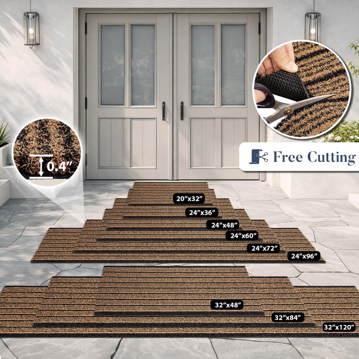 DOMUSTEX Outdoor Front Door Mat 24" x 36", Dirt Trapping Outside Entrance Rug, Non Slip Shoe Scraper, Heavy Duty Commercial Rug for Patio, Garage, Traffic Area, Office, Roll Packing