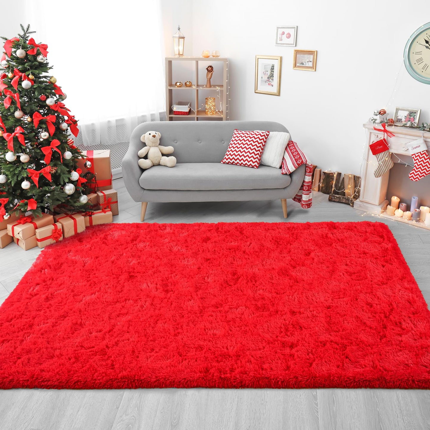 Chicrug Soft Area Rugs for Bedroom Living Room Plush Fluffy Rug 3x5 Feet, Shag Furry Area Rug Carpet Non Shedding for Nursery Children Kids Girls Room Home Decorative,Red