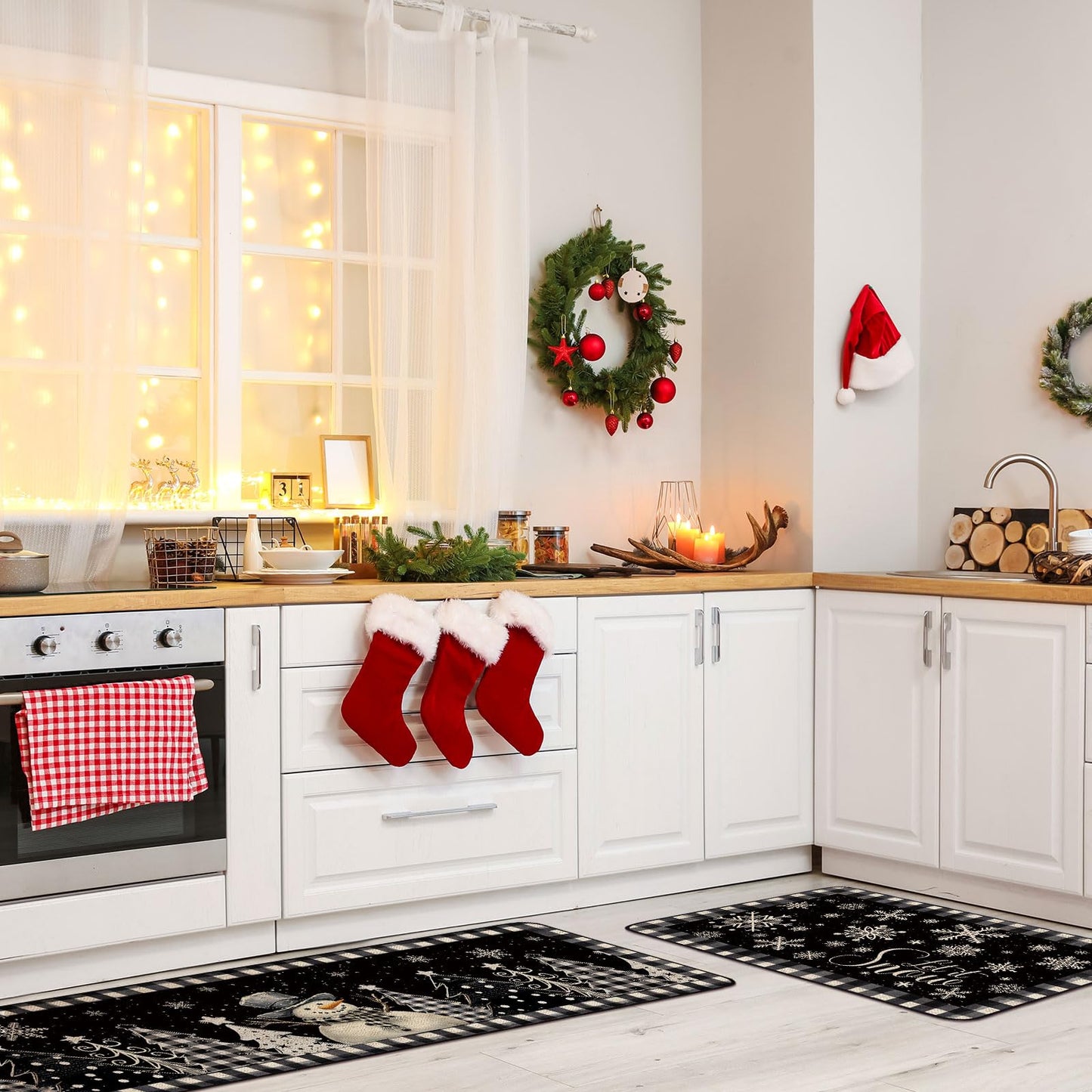 Drydiet 3 Pcs Winter Kitchen Rugs Non Slip Winter Floor Mat Snowman Kitchen Floor Hallway Laundry Sink and Bathroom, 20"x32" 20"x47", 20"x59"