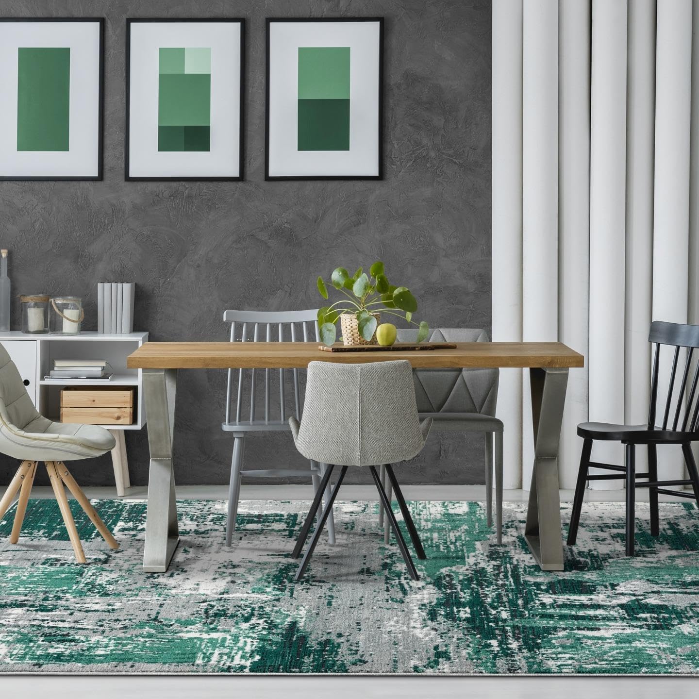 LUXE WEAVERS Abstract Distressed Green 4x5 Area Rug