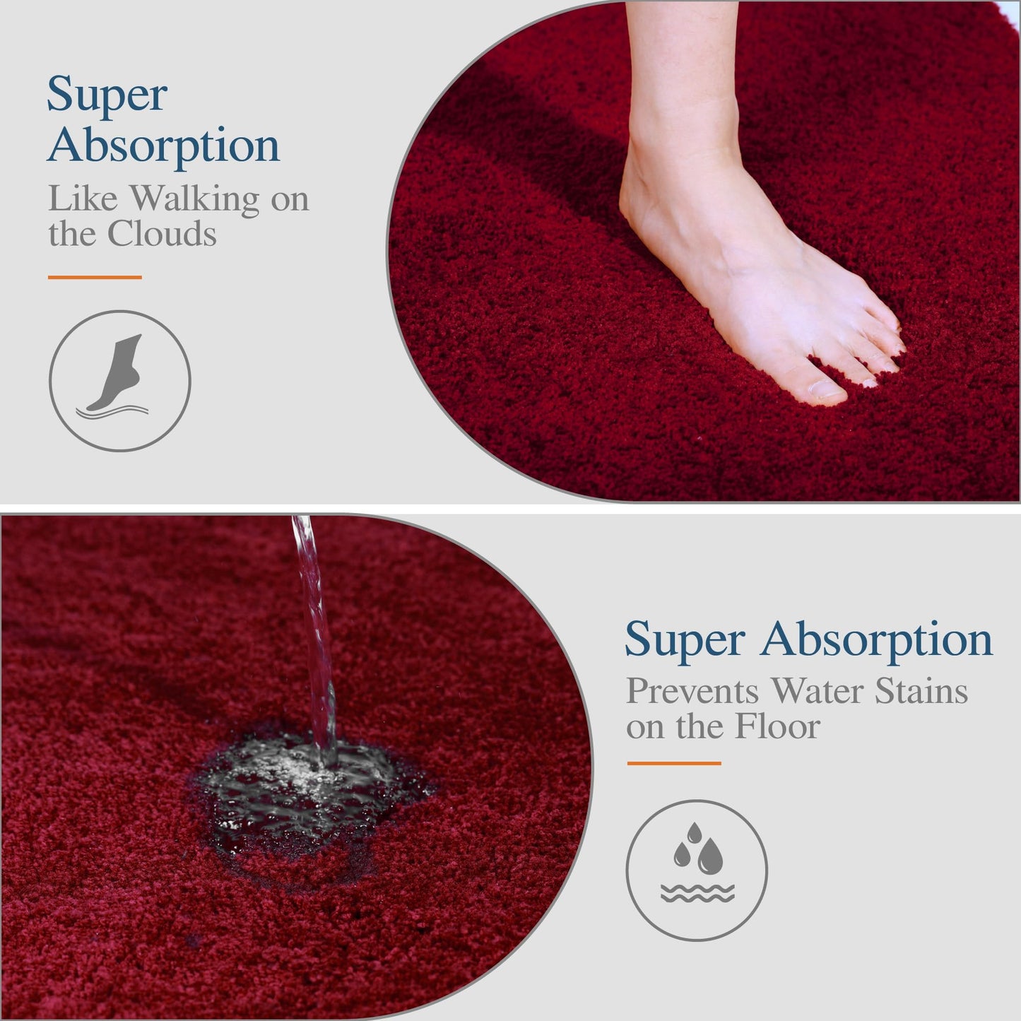 Walensee Bath Rug - Non Slip, Soft Microfiber Shaggy Bath Mat (20 x 32, Red), Machine Washable, Thick Plush Shower Mat