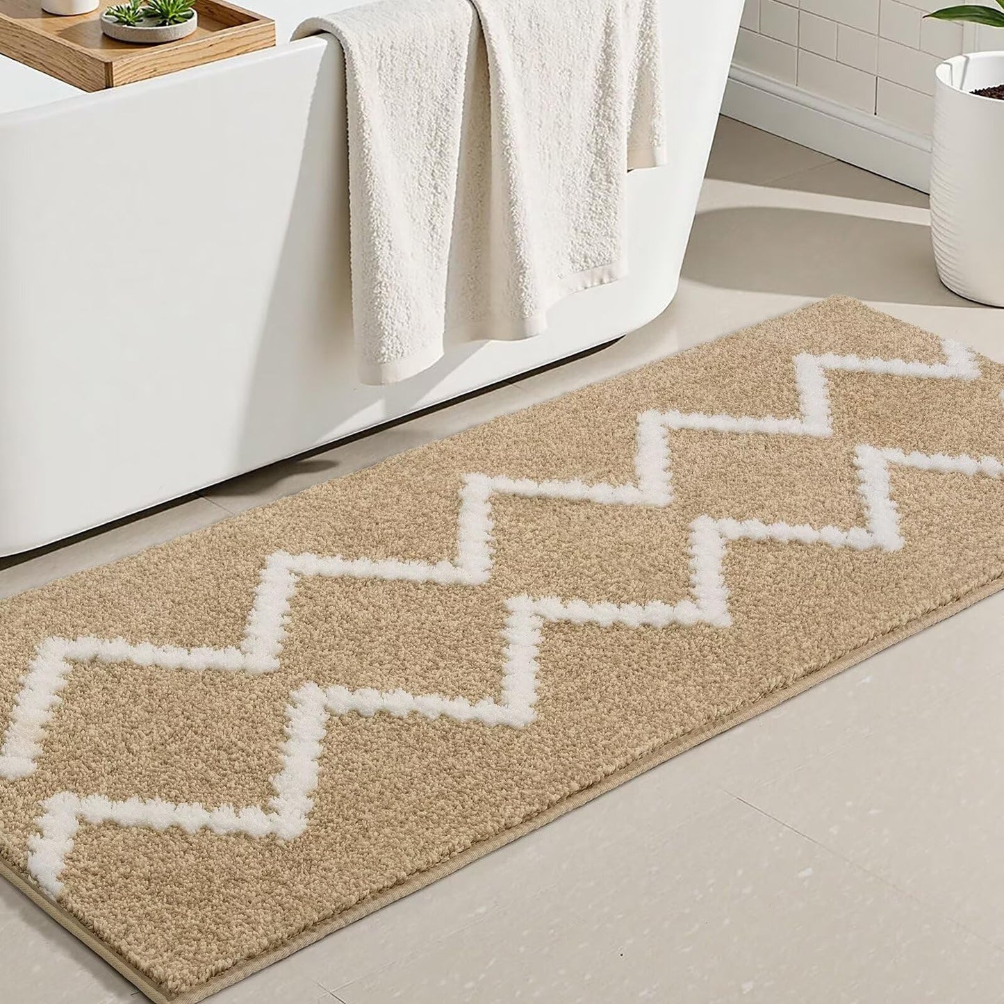 DEXDE Bathroom Rug 60"x24" Beige Non-Slip Washable Absorbent Bath Runner
