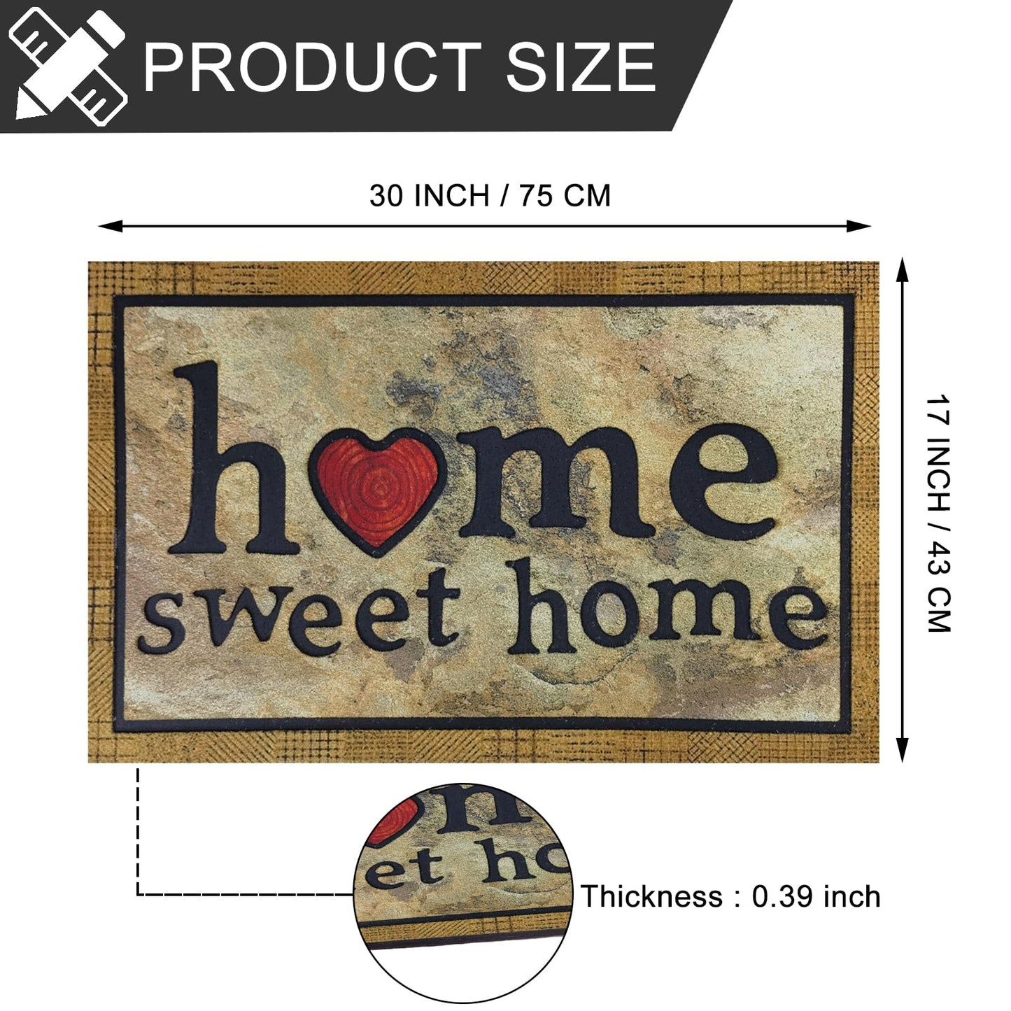 CHICHIC Door Mat Welcome Mat 17x 30 Inch Front Door Mat Outdoors for Home Entrance Outdoors Mat for Outside Entry Way Doormat Entry Rugs, Heavy Duty Non Slip Rubber Back Low Profile, Ink Home