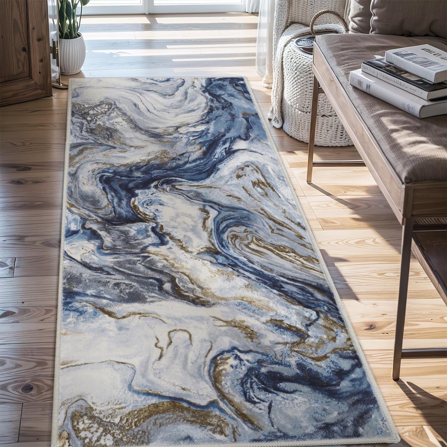 2x8 Runner Rug for Hallways Kitchen Modern Abstract Washable Runner Rug Soft Non Slip Marble Carpet Runner for Laundry Entryway Bedroom Bathroom