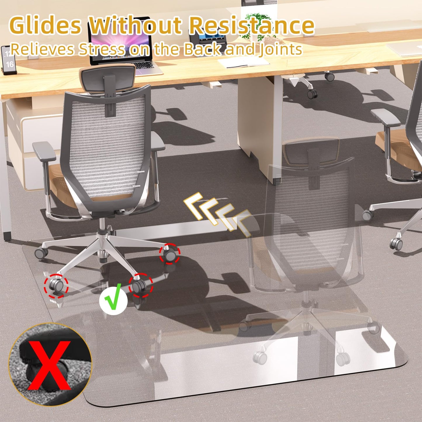 [Tempered Glass] Glass Office Chair Mat for Carpet Heavy 57" x 42"-1/5" Thick Premium Tempered Glass Duty Hard Glass Chair Mats -for Office Chair on Carpet or Hard Floor with 4 Anti-Slip Pads