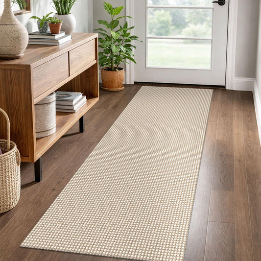 EARTHALL Woven Runner Rug 2x6 Ft Washable Runners for Hallways Cotton Non Slip Rubber Backed Kitchen Runner Braided Indoor Floor Carpet for Entryway, Hallway, Kitchen, Bedroom, Beige/Ivory