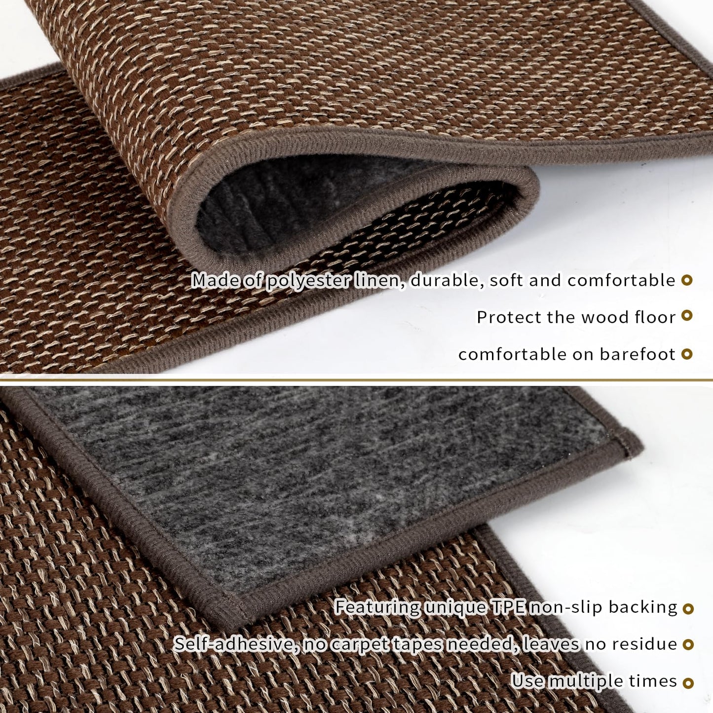 SMILOOL Stair Treads Non Slip for Wooden Steps Indoor 9" x 30" 4 Pack Extra Wide Stair Tread Carpet Stairs Runner, Step Pads with Reusable Adhesive for Dogs Kids Elders, Machine Washable, Brown