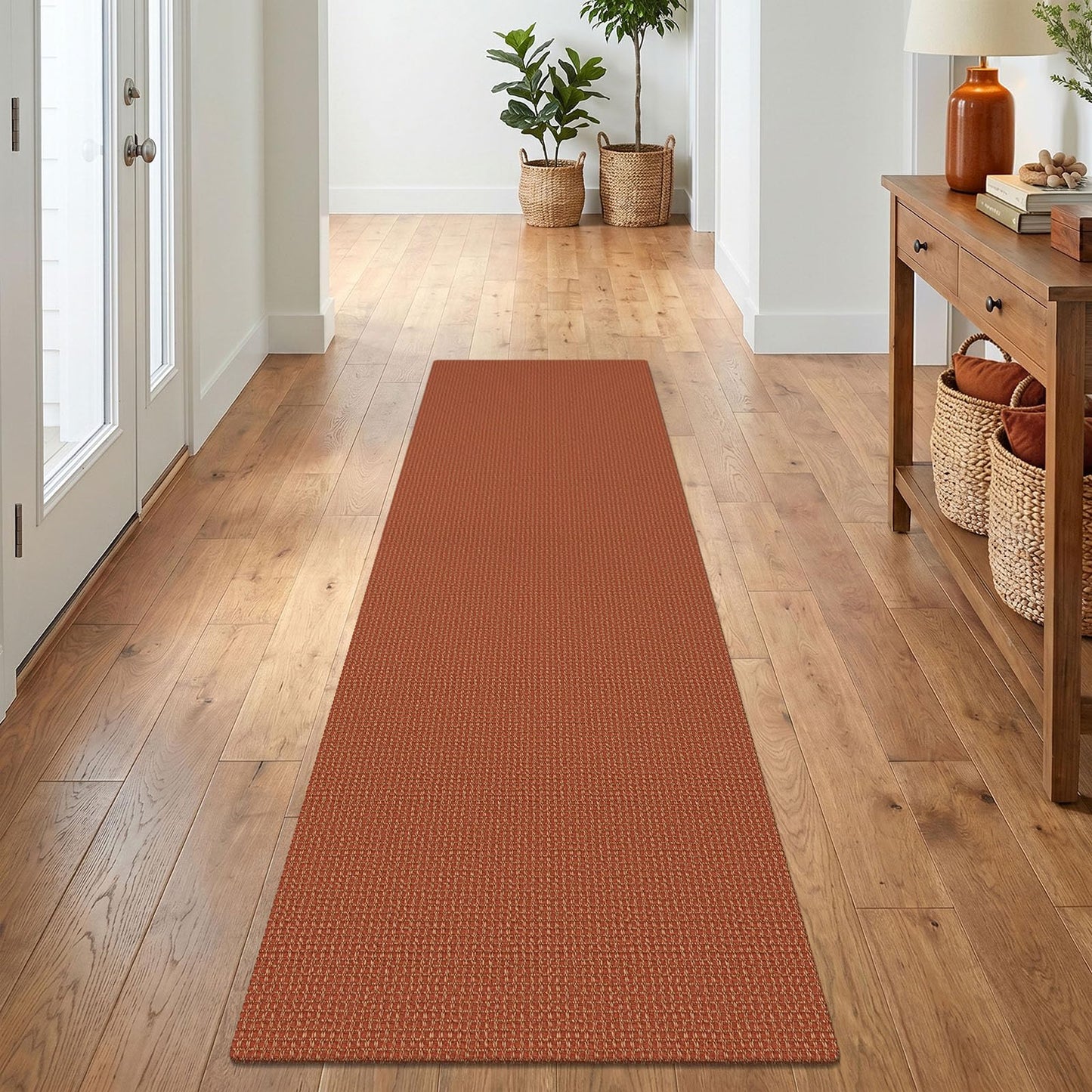 IOHOUZE Washable Runner Rug 2x7 Non Slip Runners for Hallways Entryway Runner Indoor, Kitchen Rugs Woven Cotton Floor Carpet for Kitchen Hall Entrance Bedroom, Burnt Orange/Tan