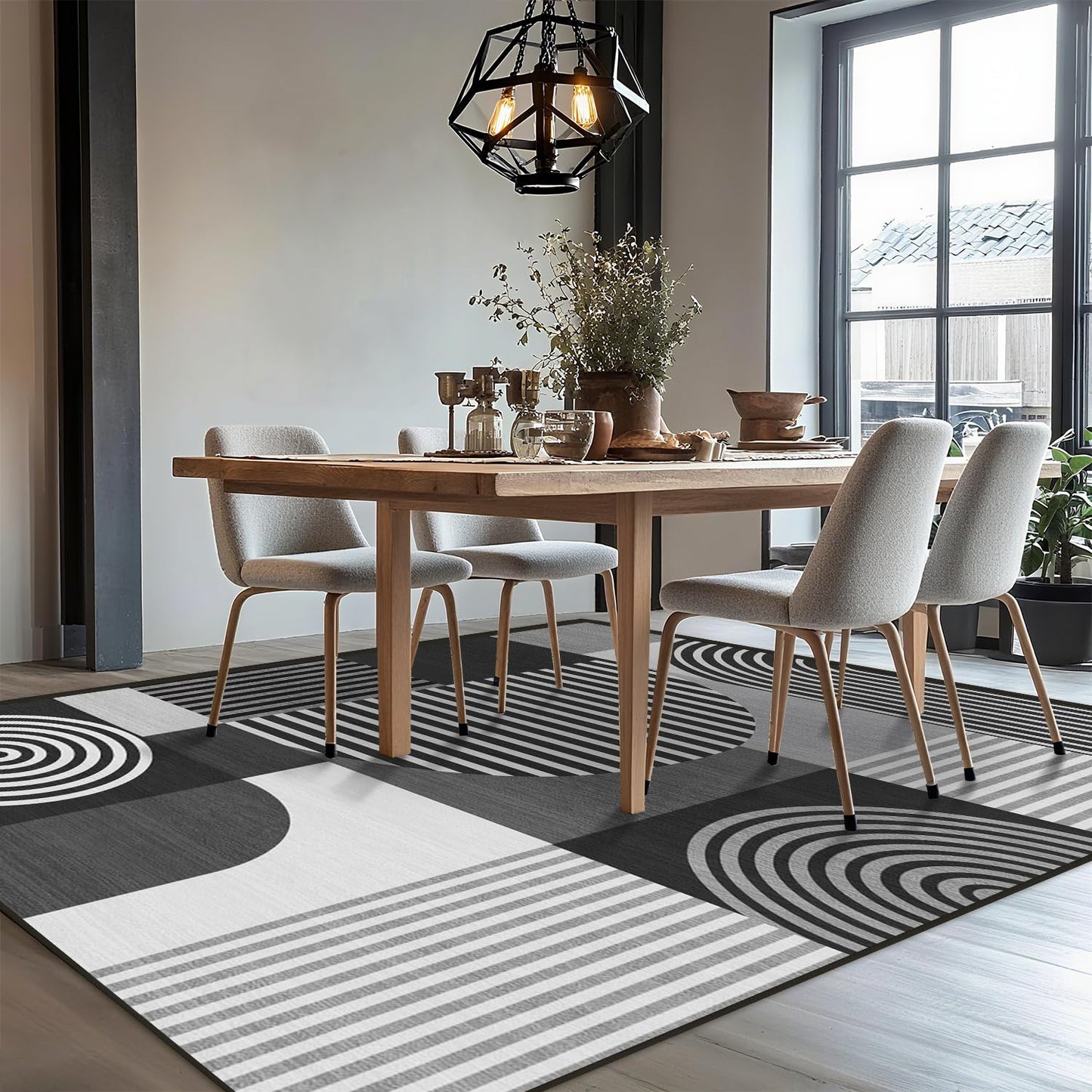 Glocmna Area Rug 5x7 Grey Geometric Rug for Living Room Black White Machine Washable Gray Minimalist Mid Century Modern Rugs Non Slip Low Pile Large Dining Room Indoor Floor Carpet for Bedroom Office
