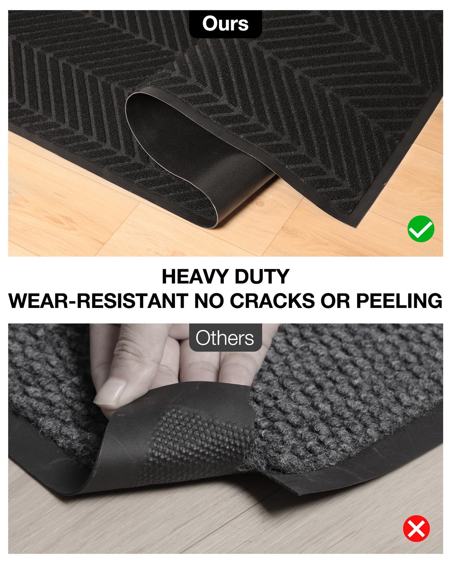 2′ x 6′ Heavy Duty Front Door Mat Indoor Outdoor Entrance, Easy Clean Non-Slip All Weather Commercial Floor Mat for Entryway, No Curling Waterproof Vinyl Welcome Mat (Black)
