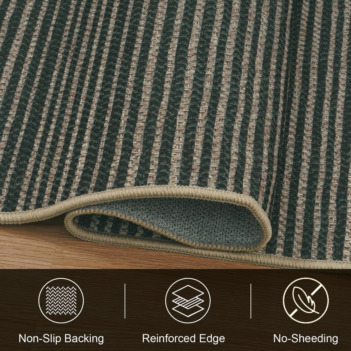 LIVEBOX Modern Rainbow Easy Jute Rug, 5x7 Washable Area Rugs for Living Room Patio Farmhouse Indoor Outdoor Rug, Non Slip Neutral Floor Carpet for Office Backyard (5'x7', Green)