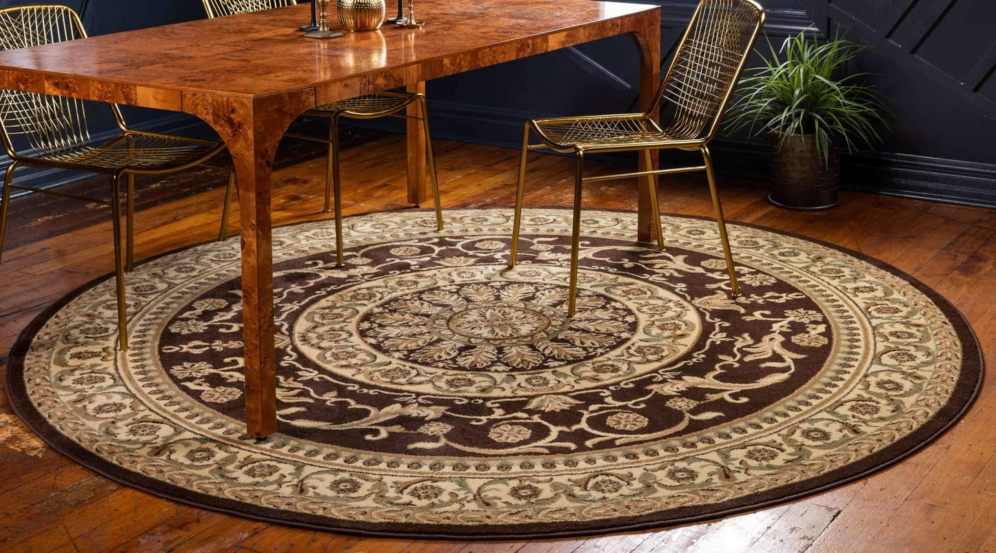 Unique Loom Versailles Collection Traditional Classic Medallion Floral Motif Area Rug (6' 0 x 6' 0 Round, Brown/ Ivory)