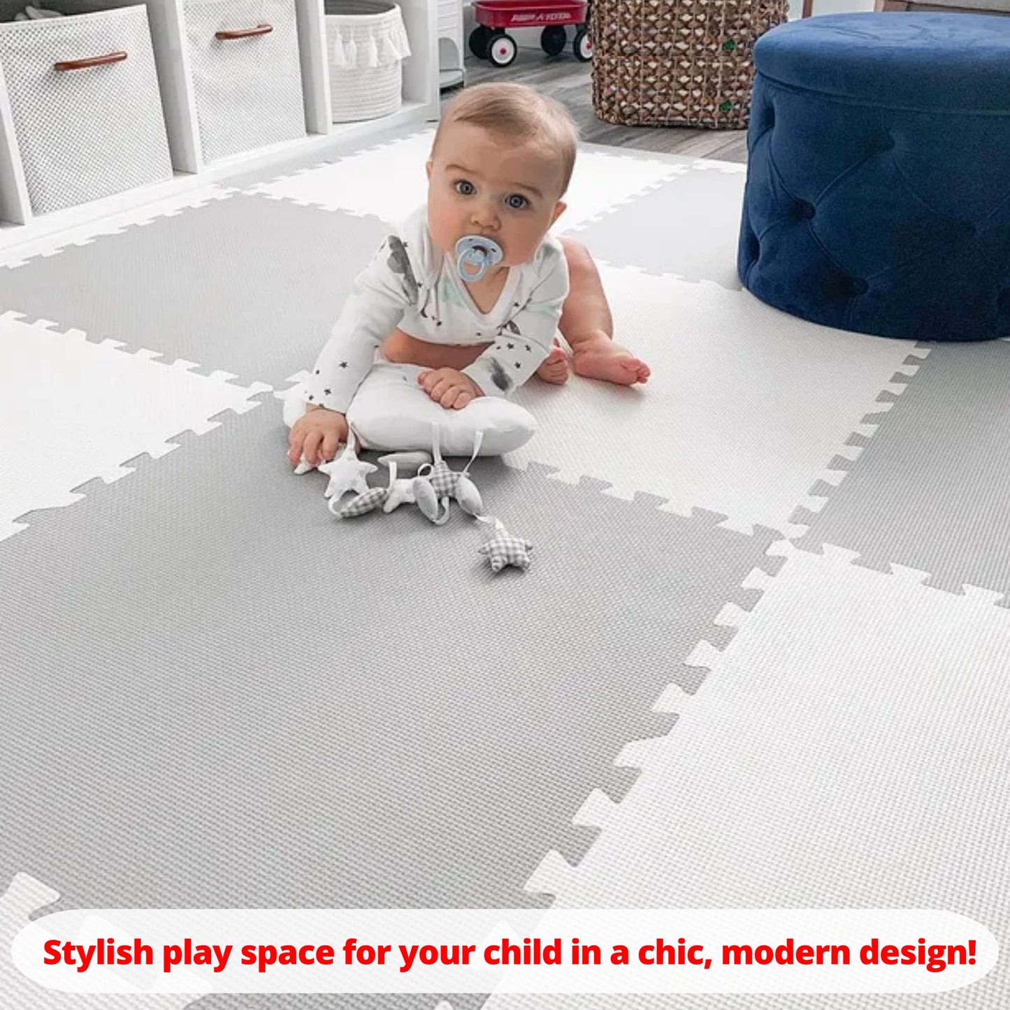 Extra Large Baby Play Mat Tiles Thick Foam Non-Toxic Floor Puzzle Mat Interlocking Activity Playmat for Infants Toddlers Kids Crawling Tummy Time 74x74 Inches (Grey/White)