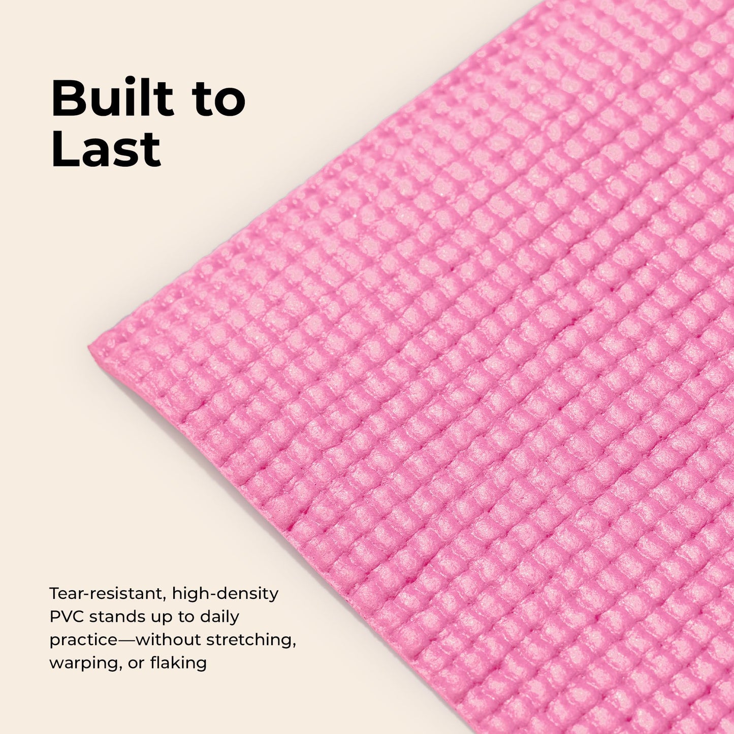 Sunny Health & Fitness Exercise Yoga Mat – Firm Studio Support for Stability & Grounded Balance – Durable, Tear-Resistant & Portable for Yoga, Pilates & Floor Workouts- Pink– NO. 031-PK