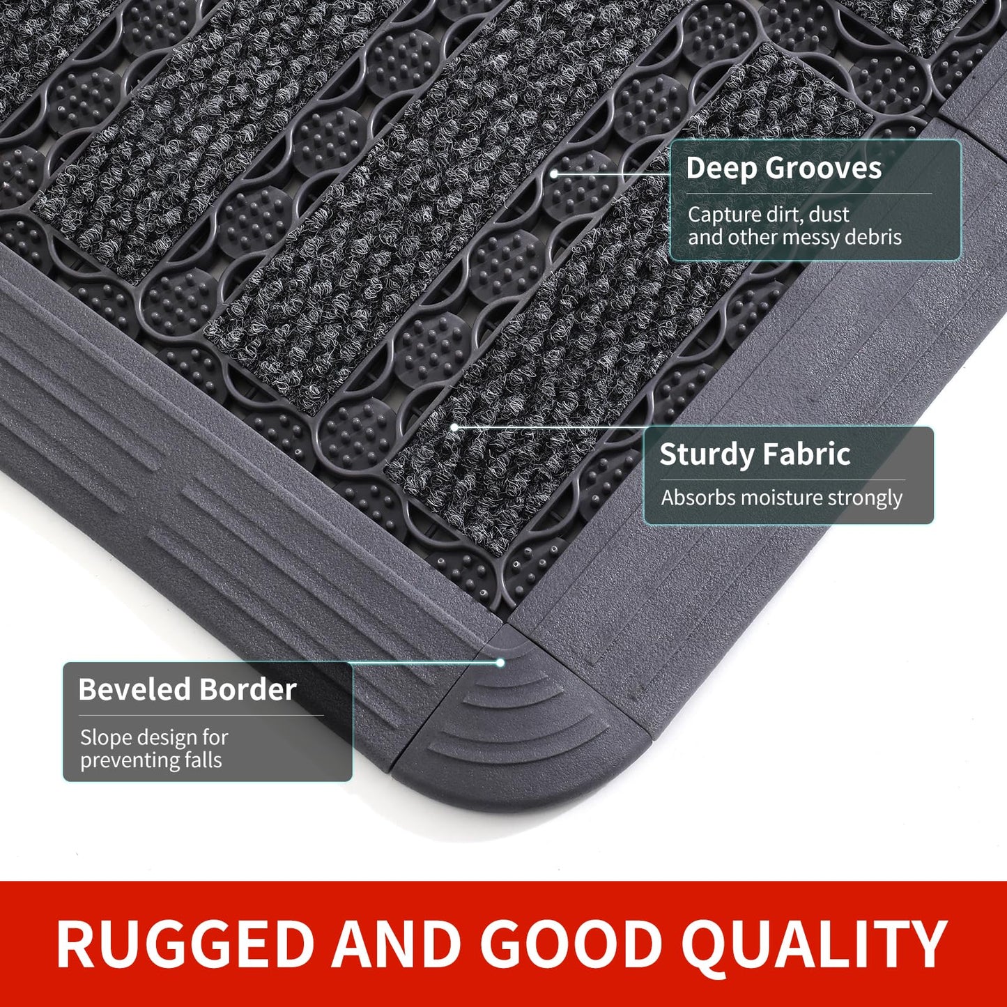 Linoows Heavy Duty Door Mat - DIY Interlocking Design, Dirt Trapper Front Doormat, 35.4x19.7 Inch All-Season Welcome Door Mats Non-Slip for Indoor Outdoor Entrance Home Commercial, Gray