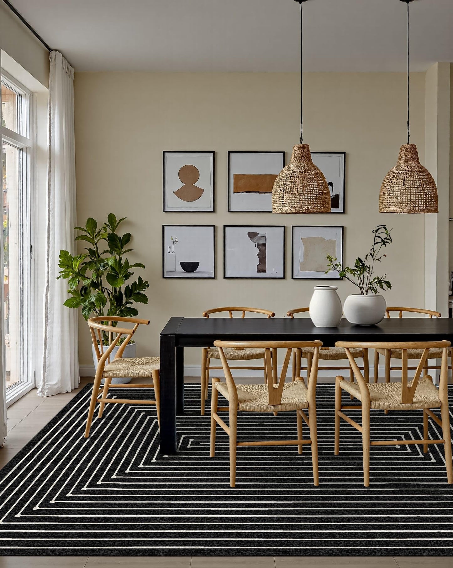 Latte&Fog 5x7 Area Rugs for Living Room Bedroom, Modern Abstract Washable Rug, Boho Non Slip Low Pile Carpet for Indoor Dining Room, Office, Dorm, Classroom, Farmhouse and Kids Room - Indigo Black