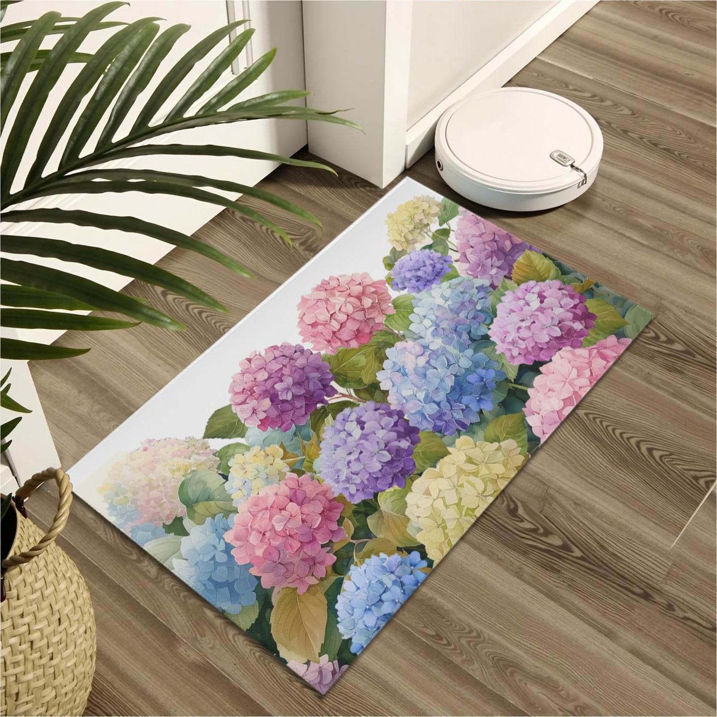 Kwlegh Hydrangea Bath Rug Spring Summer Bath Mat 20x32 Inch Purple Pink Blue Hydrangea Flowers Bathroom Rug Non Slip Absorbent Doormat for Bathroom Entryway Living Room