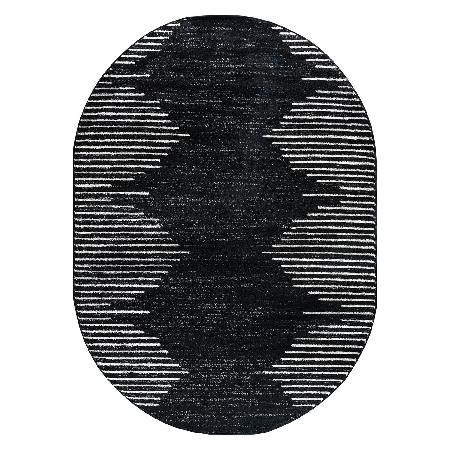 Rugshop Bohemian Stripe Stain Resistant High Traffic Living Room Kitchen Bedroom Dining Home Office Oval Area Rug 5' x 7' Black