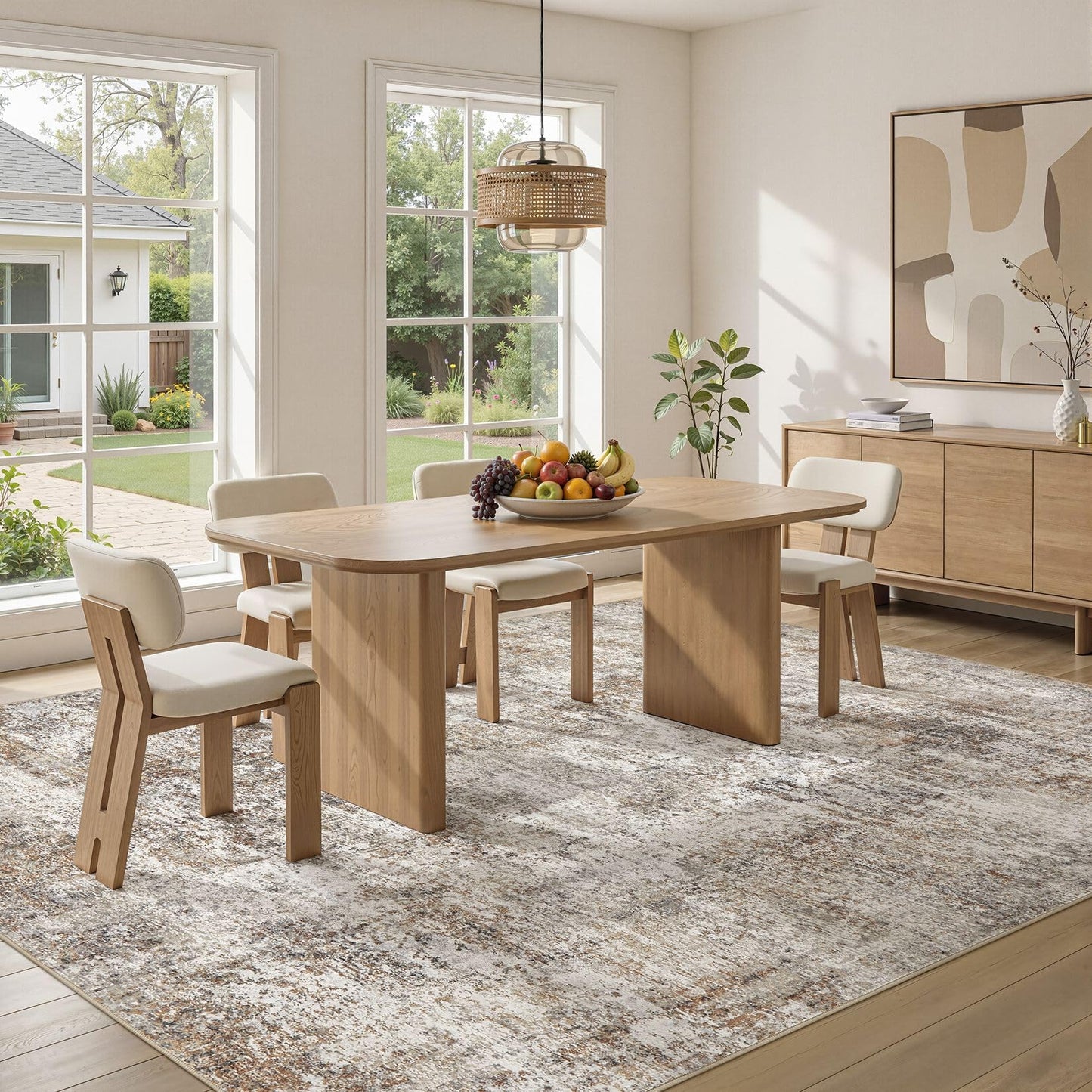 9x12 Area Rugs for Living Room: Washable Large Neutral Abstract Rug Soft Non Slip Stain Resistant Low Pile Indoor Carpet for Bedroom Dining Room Nursery Office Playroom - Brown Grey