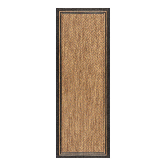 Gertmenian Indoor Outdoor Classic Flatweave Area Rug, Stain & UV Resistant Carpet, Deck, Patio, Poolside & Mudroom, 2x6 Ft Runner, Simple Border, Black Tan, 22013