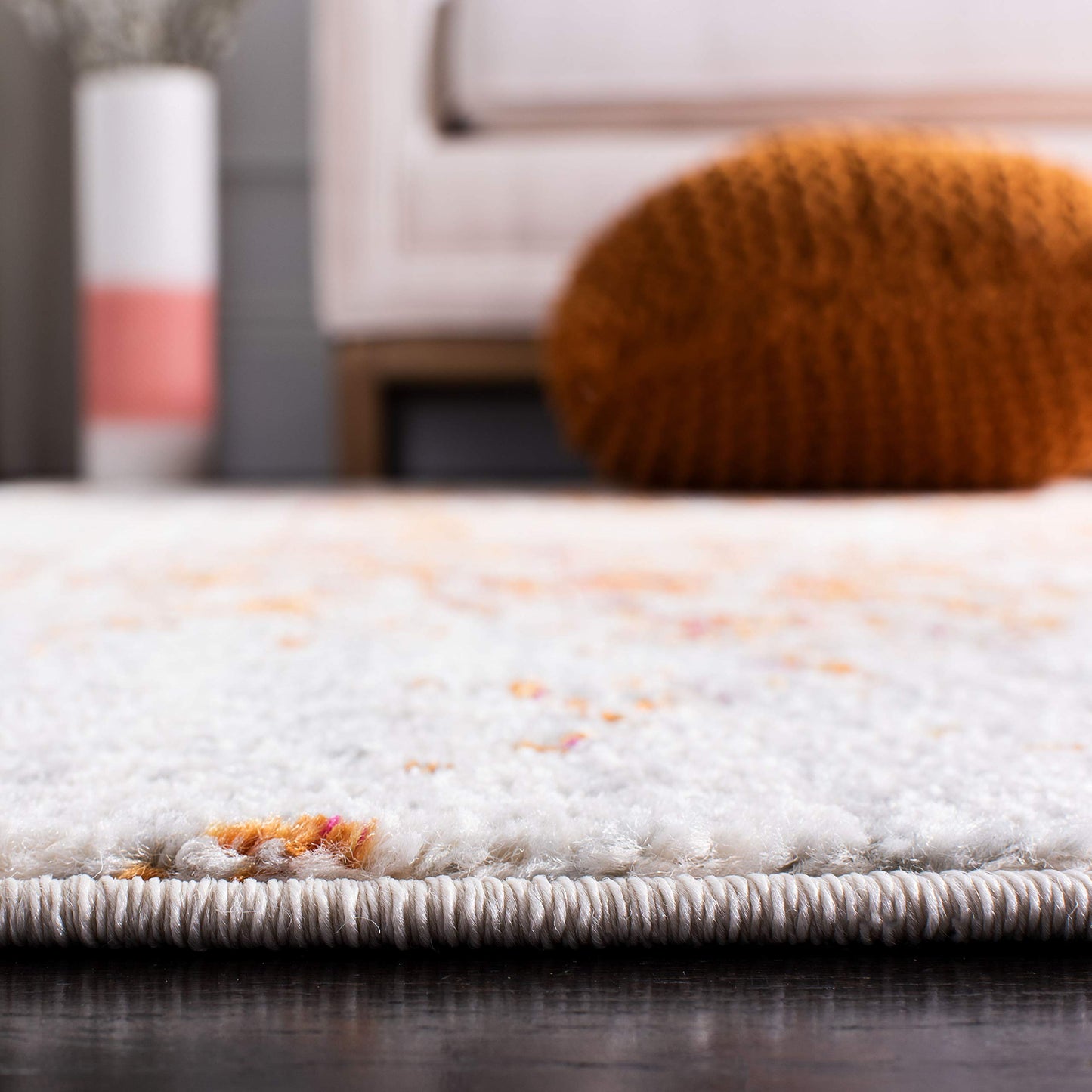 SAFAVIEH Madison Collection Area Rug - 6'7" Round, Orange & Ivory, Snowflake Medallion Distressed Design, Non-Shedding & Easy Care, Ideal for High Traffic Areas in Living Room, Bedroom (MAD603P)