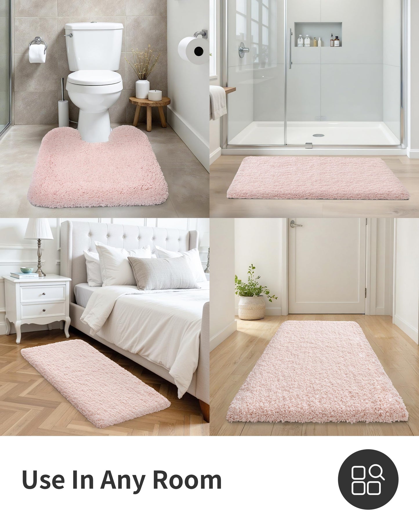 ILANGO Pink Bathroom Rugs 24" × 17" Non Slip & Super Absorbent Extra Thick Soft, Washable Bath Mat for Floor, Non Shedding Microfiber Plush Holiday Bath Rug with Rubber for Shower Sink